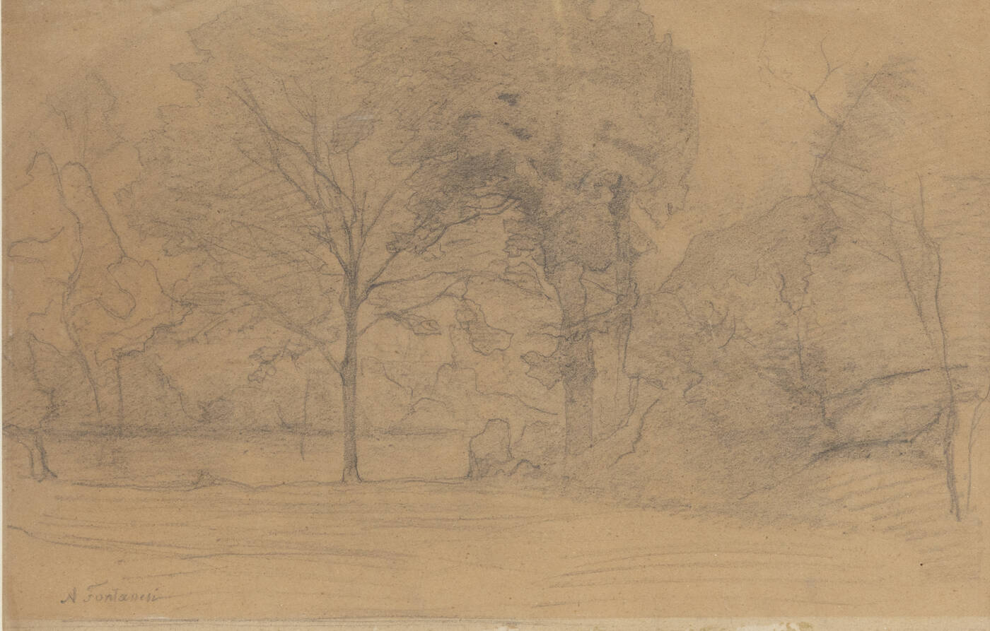 ANTONIO FONTANESI - 'Radura con quinte boscose a destra e in fondo' ante 1876