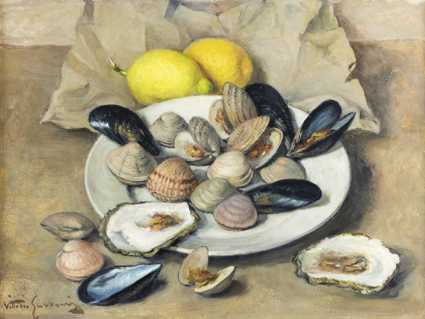VITTORIO GUSSONI - 'Natura morta con cozze e vongole' 