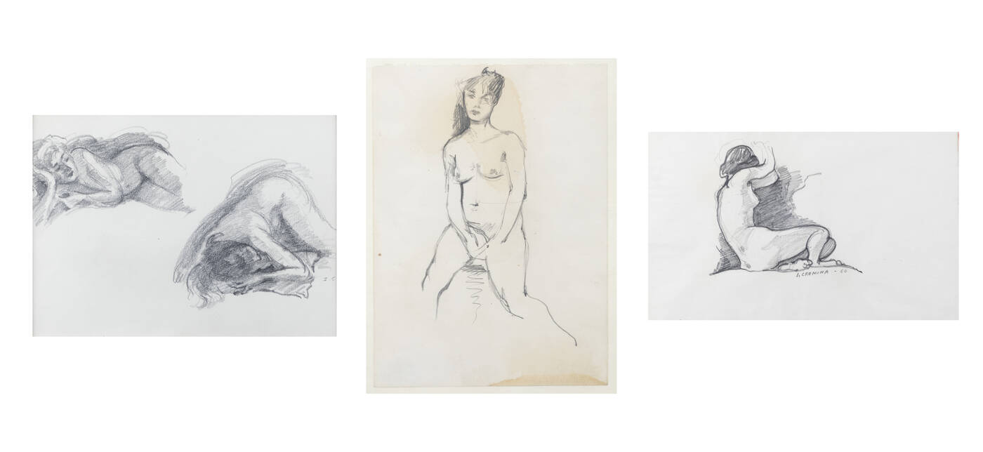 ITALO CREMONA - Lotto di tre disegni:<br>A. 'Nudo femminile'<br>B. 'Nudo femminile di schiena'<br>C.'Coppia di nudi femminili'