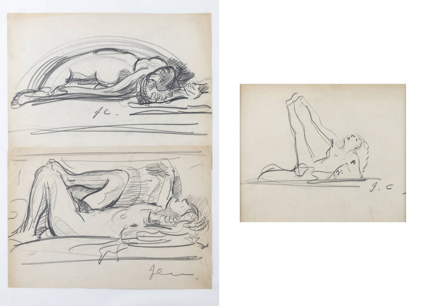 ITALO CREMONA - Lotto di due disegni <br>A. 'Nudo femminile'<br>B. 'Coppia di nudi femminili'