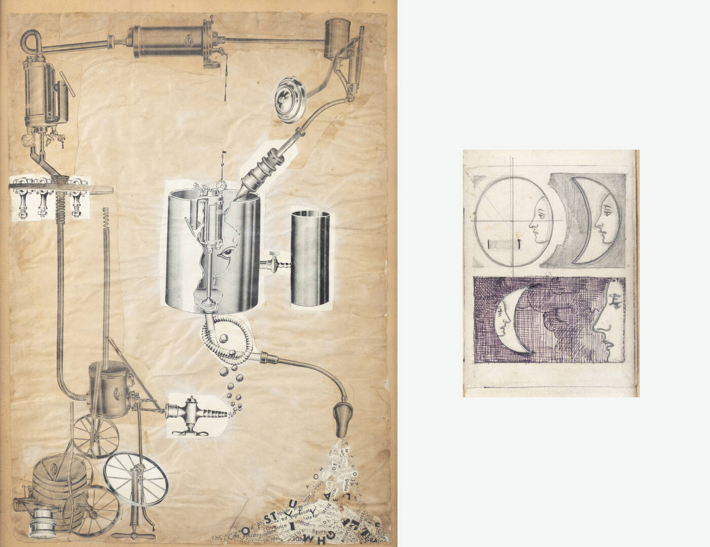 ITALO CREMONA - Lotto di due opere:<br>A. 'Fasi lunari' <br>B. 'Macchina per parole' 