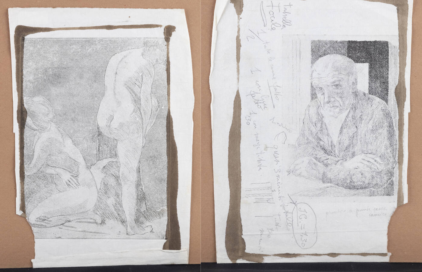 ITALO CREMONA - Doppia acquaforte (fronte e retro): <br>'Autoritratto', 1968 / 'Bagnanti', 1963 