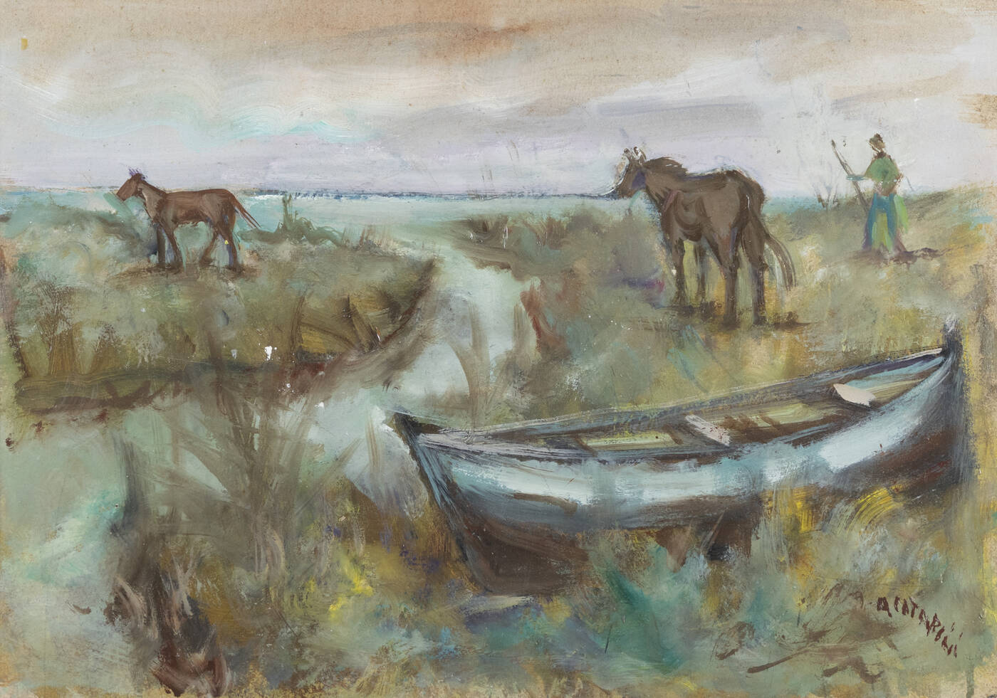 ALFREDO CATARSINI - 'Cavalli in riva' 1950