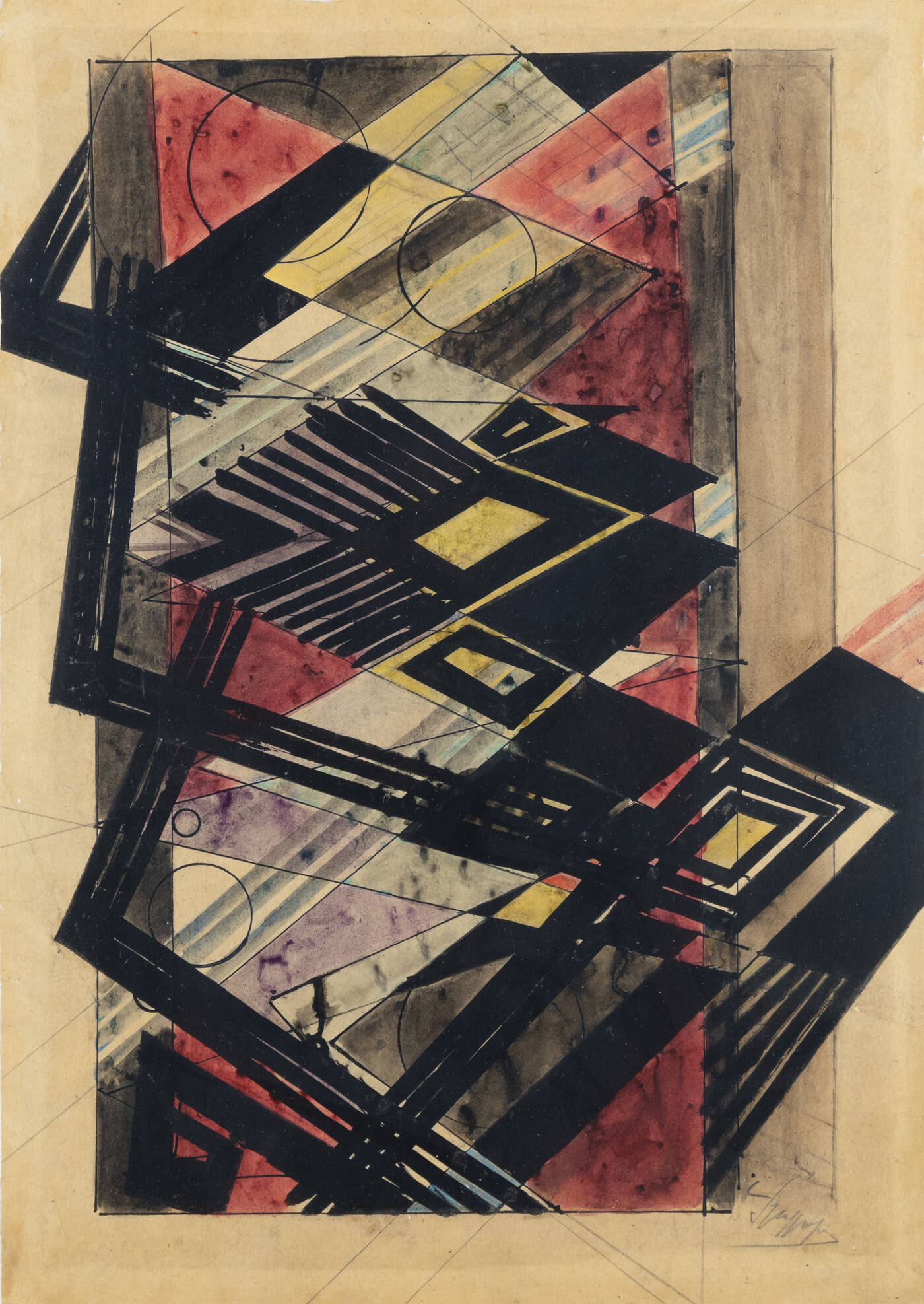 LUIGI SPAZZAPAN - 'Intersezione (Composizione geometrica verticale)' 1946