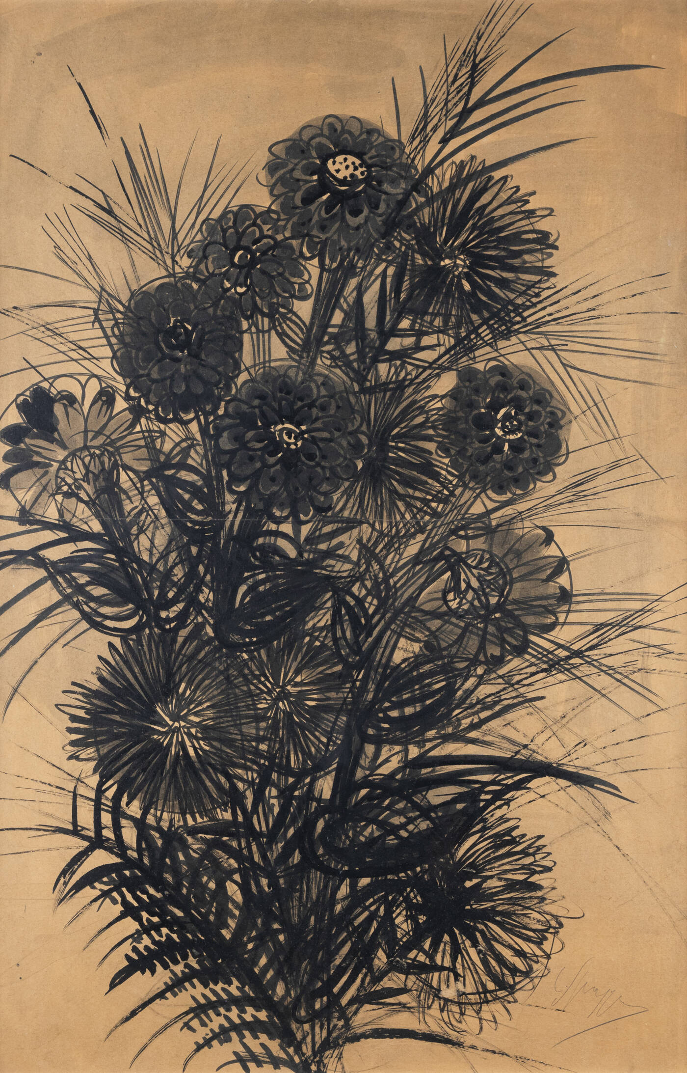 LUIGI SPAZZAPAN - 'Zinnie e aster in mazzo (fiori)' 1948 ca