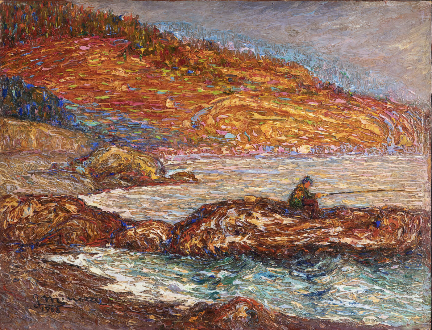FILIBERTO MINOZZI - 'Pesca sulle rocce a Cap Martin' 1908
