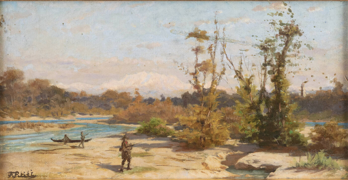 FILIBERTO PETITI - 'Paesaggio lacustre con cacciatori'