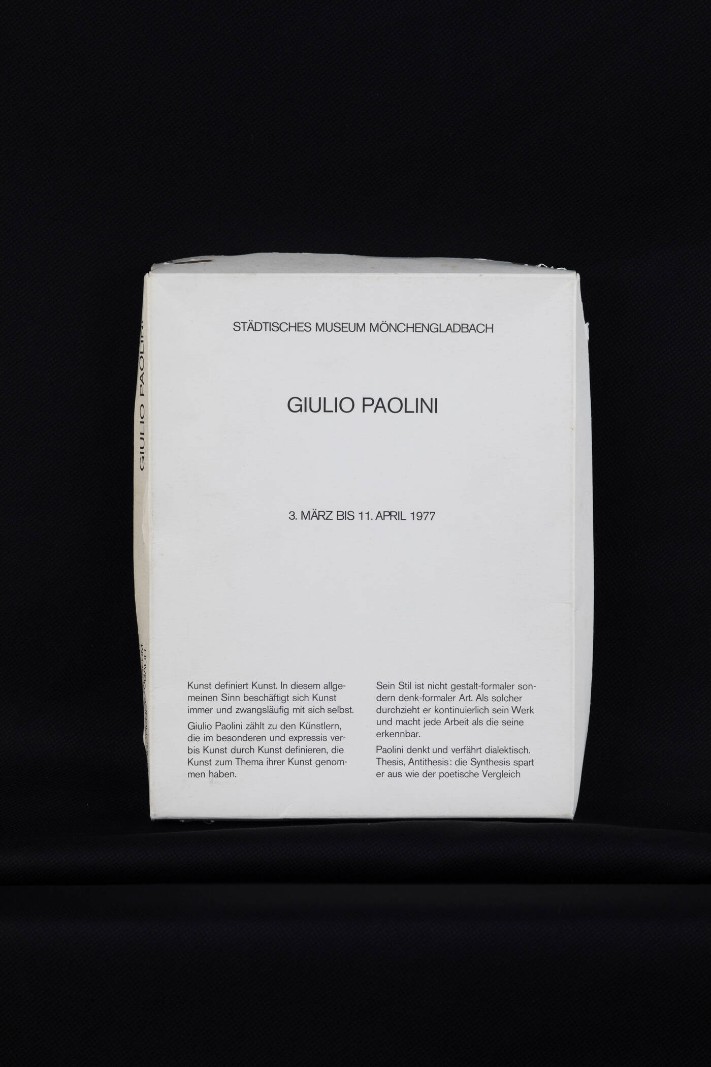 GIULIO PAOLINI - 'Giulio Paolini. Städtisches Museum Mönchengladbach - 3 marz bis 11. April 1977'