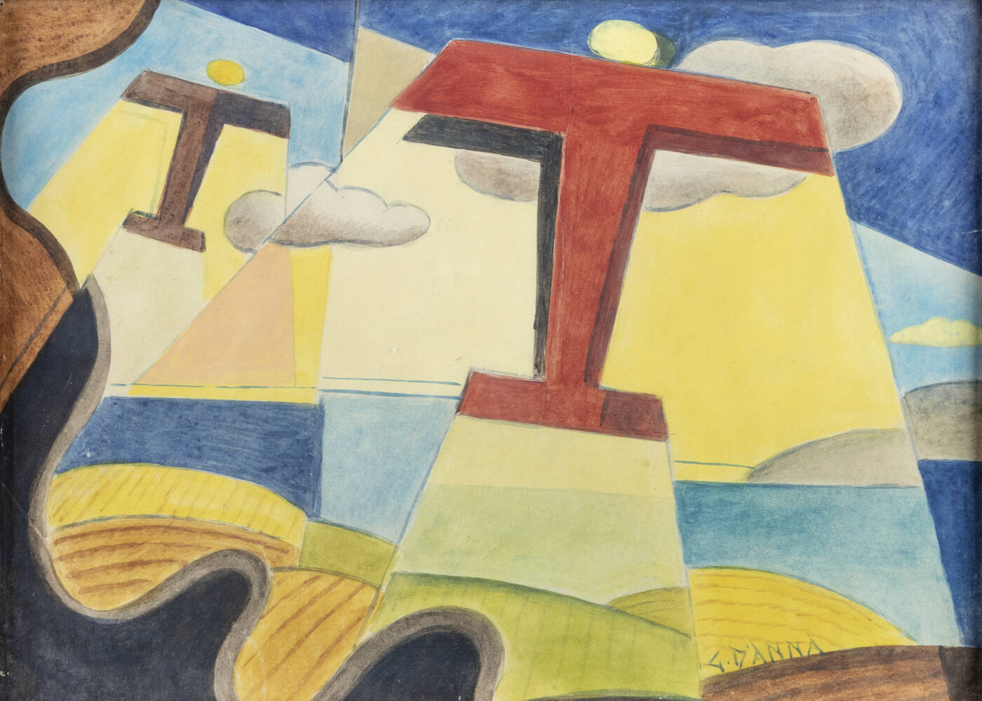 GIULIO D'ANNA - 'Aerei caproni in volo' 1936 ca