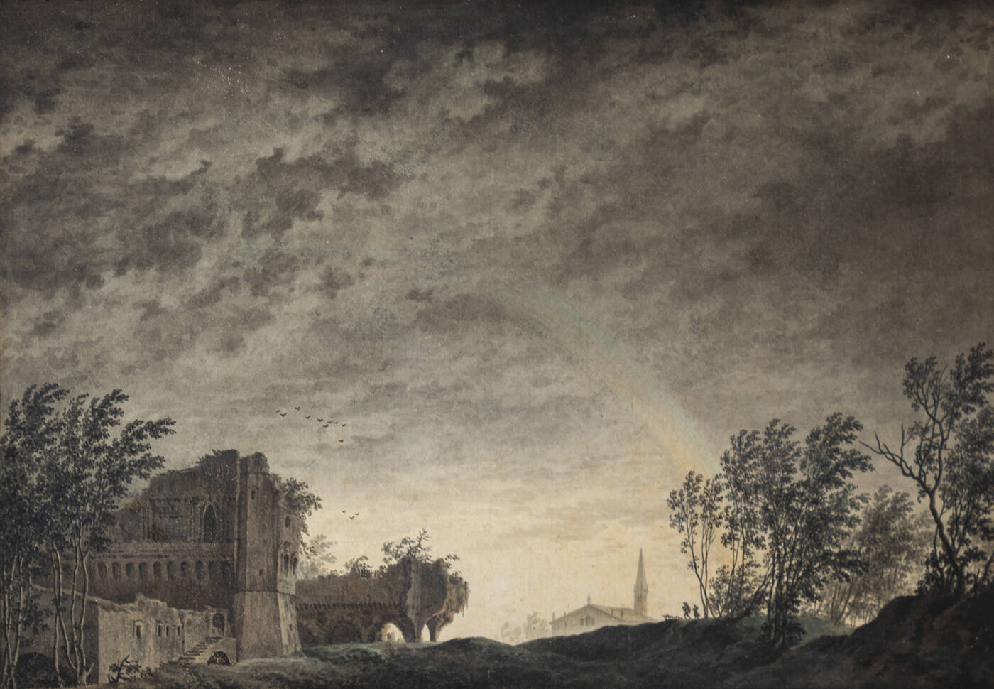 GIUSEPPE PIETRO BAGETTI - 'Paesaggio con nubi, rovine ed arcobaleno'