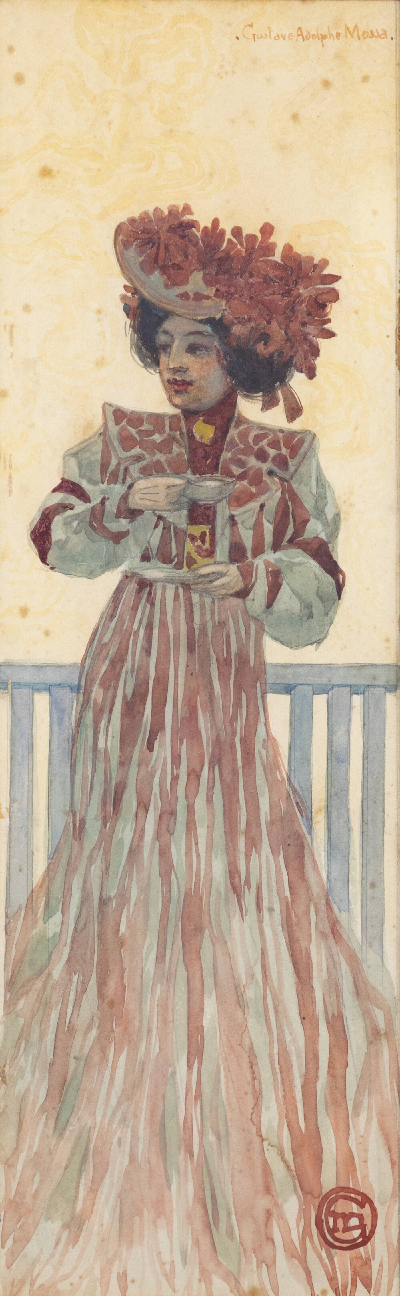GUSTAVE ADOLPHE MOSSA - 'Donna con tazzina da the' primissimi del '900