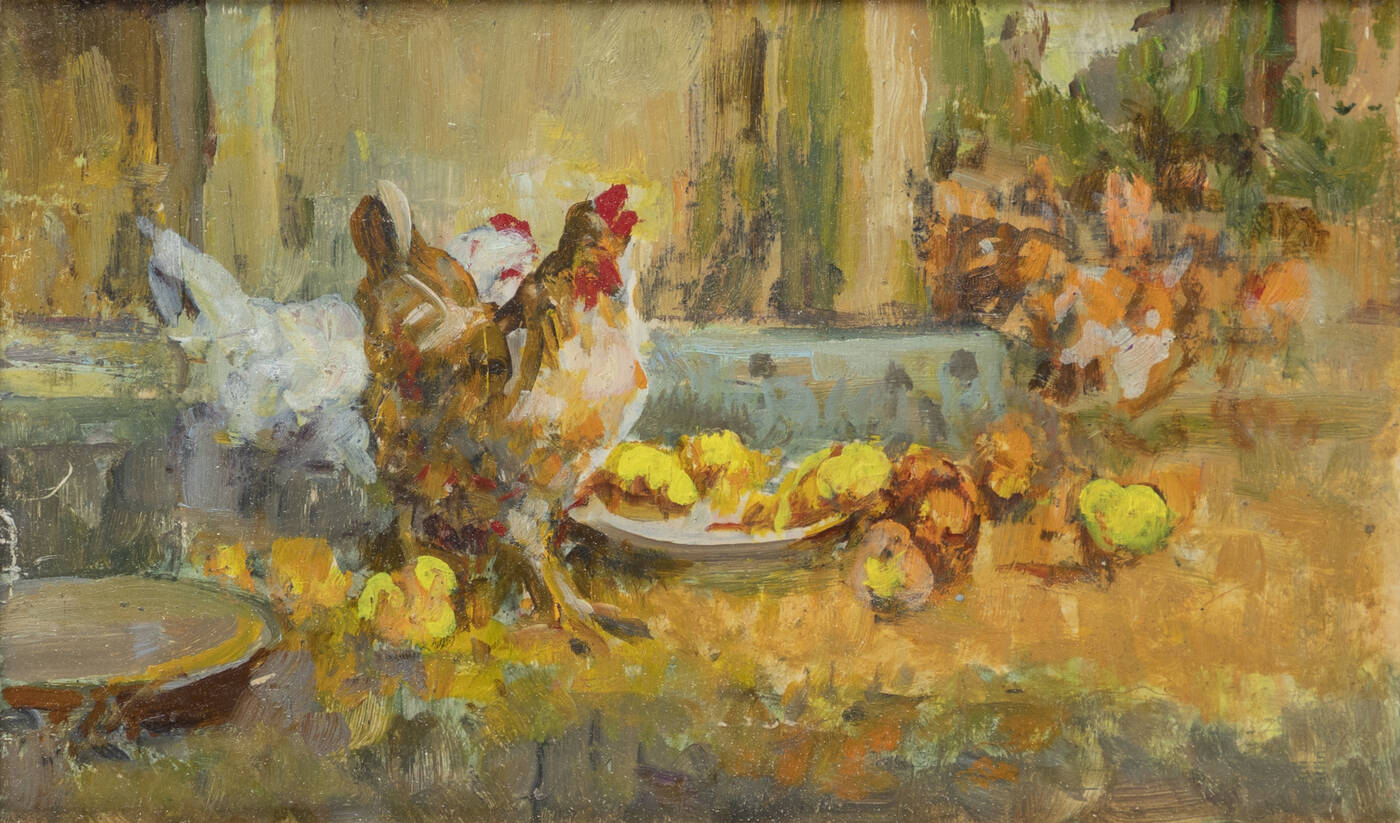 PITTORE ANONIMO - 'Galline e pulcini'