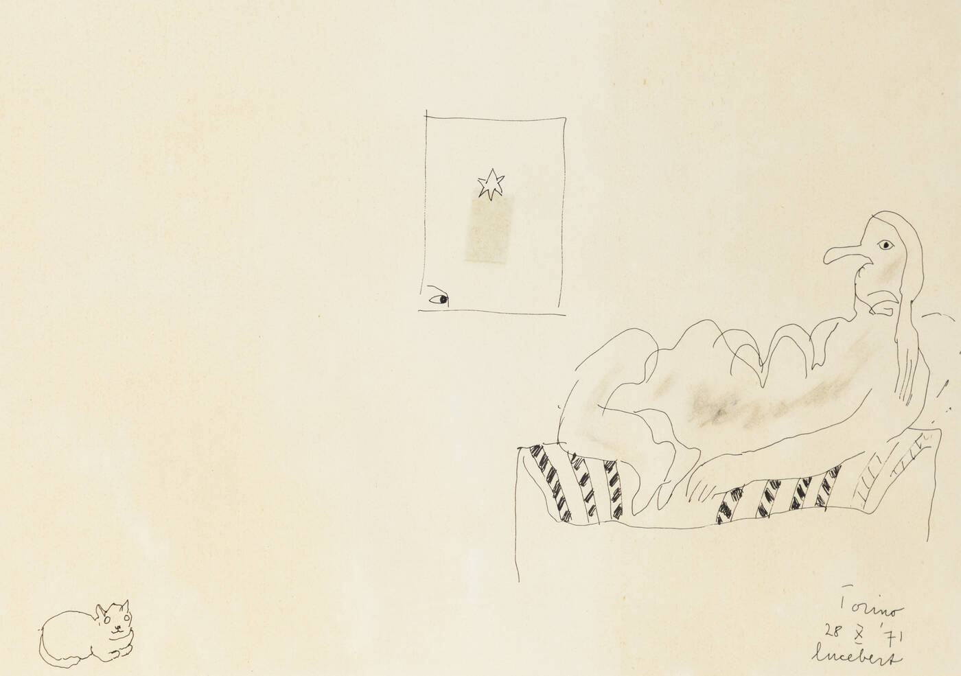  LUCEBERT - 'Uomo, gatto e finestra' Torino 28-X-71