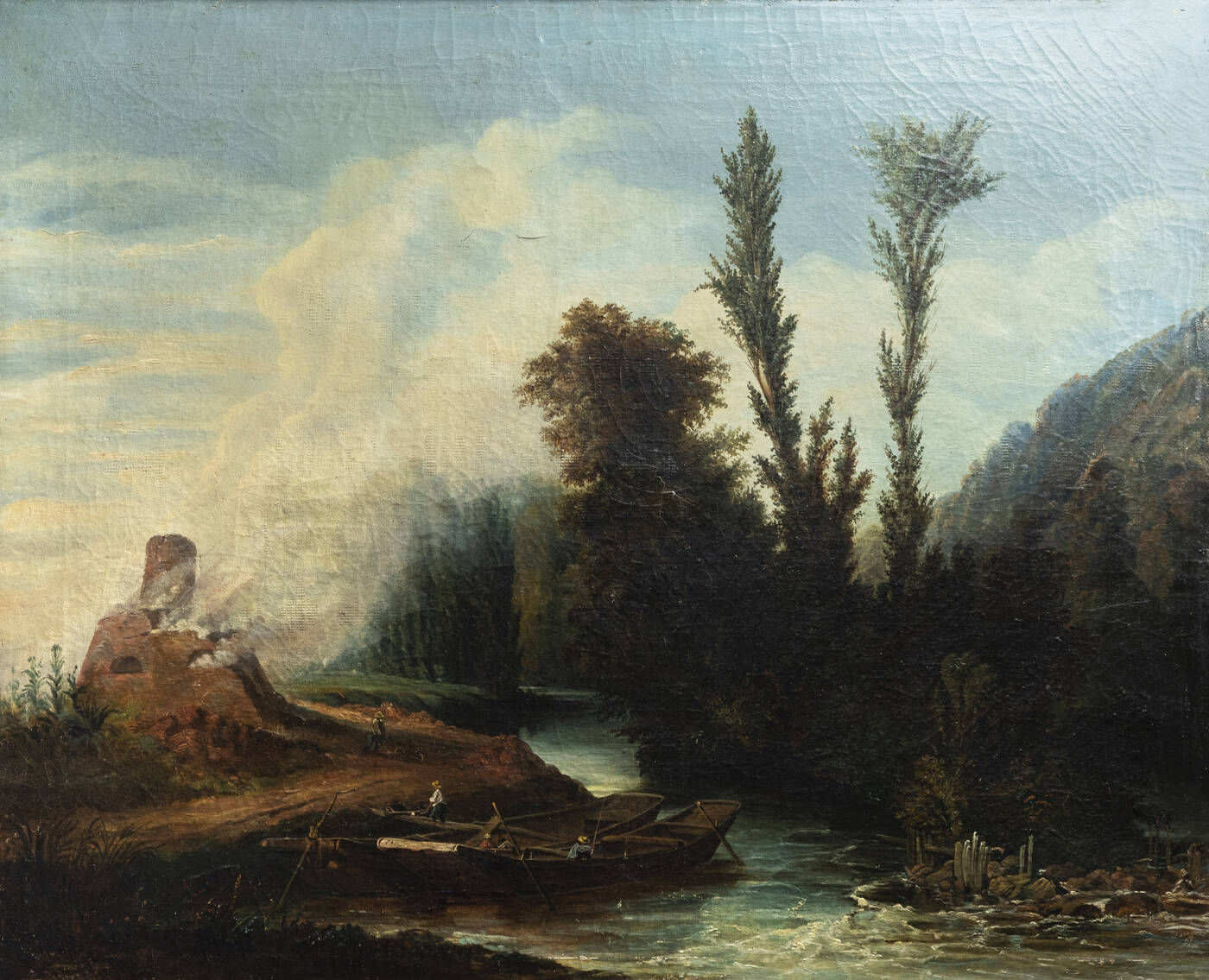 PITTORE ANONIMO DEL XIX SECOLO - 'Pescatori sul fiume'