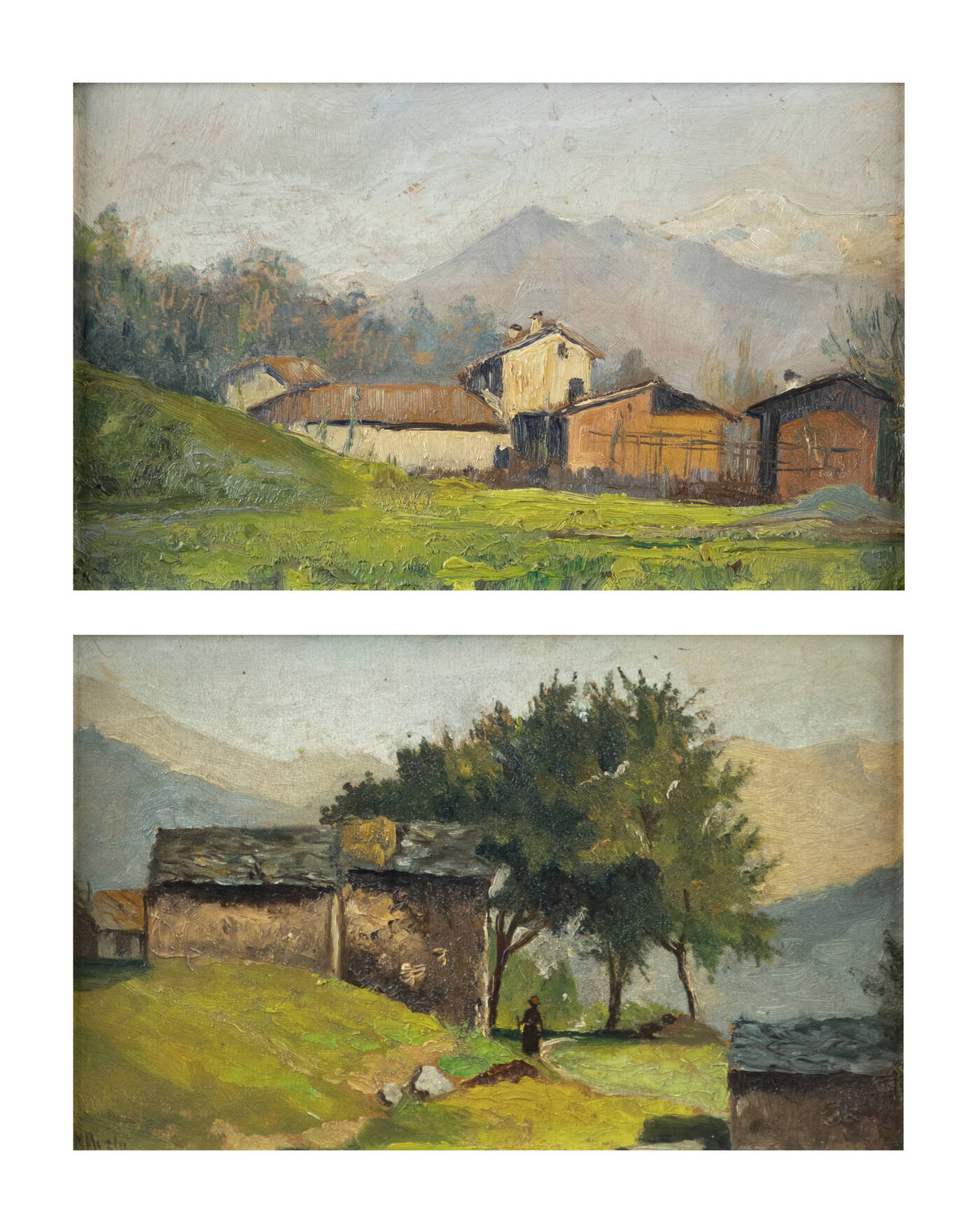 METELLO MERLO - a 'Paesaggio montano con case'<br>b 'Paesaggio con casolare'