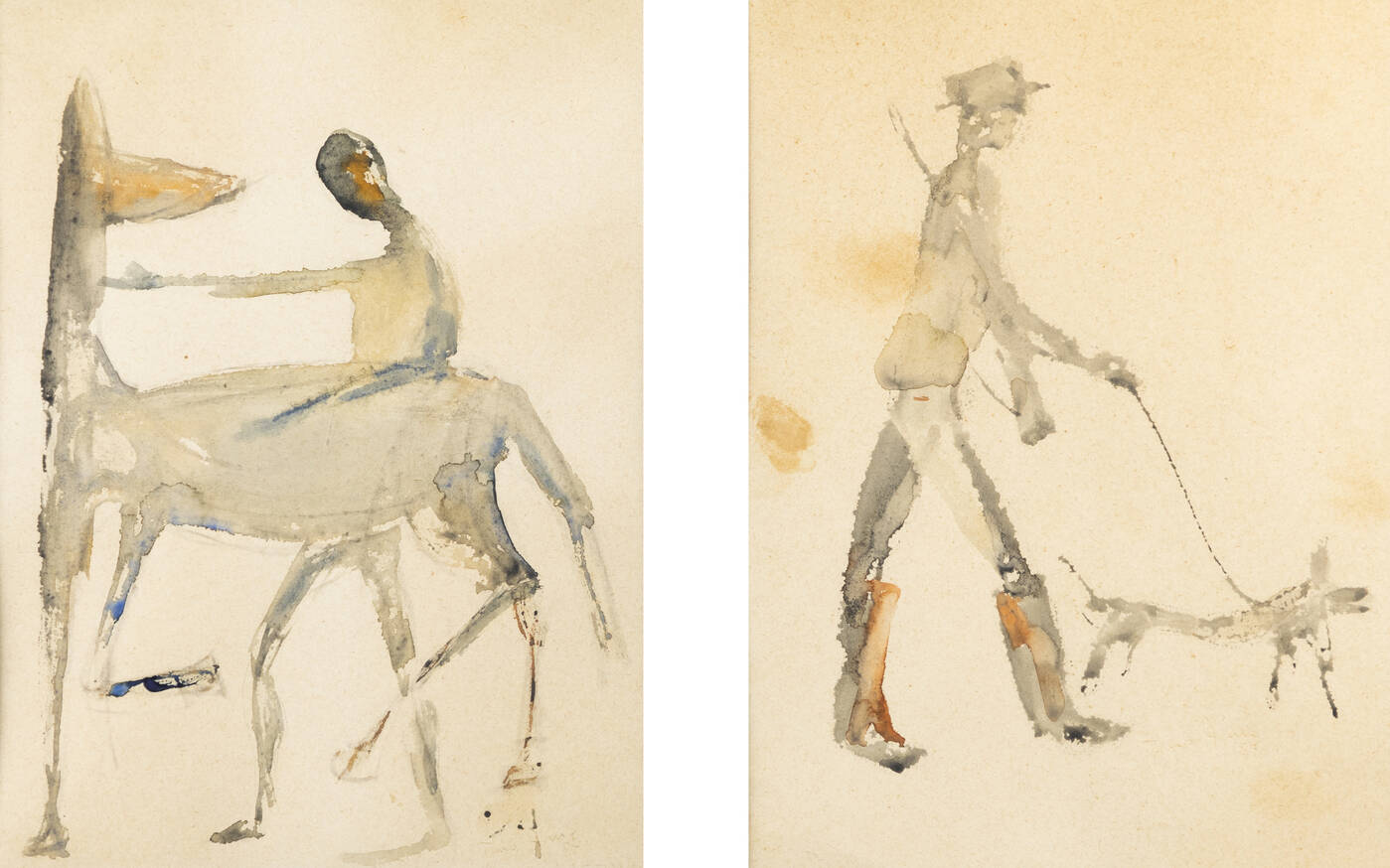 TINO AIME - a 'Cacciatore con cane' 1987<br>b 'Cavallo e cavaliere' 1987