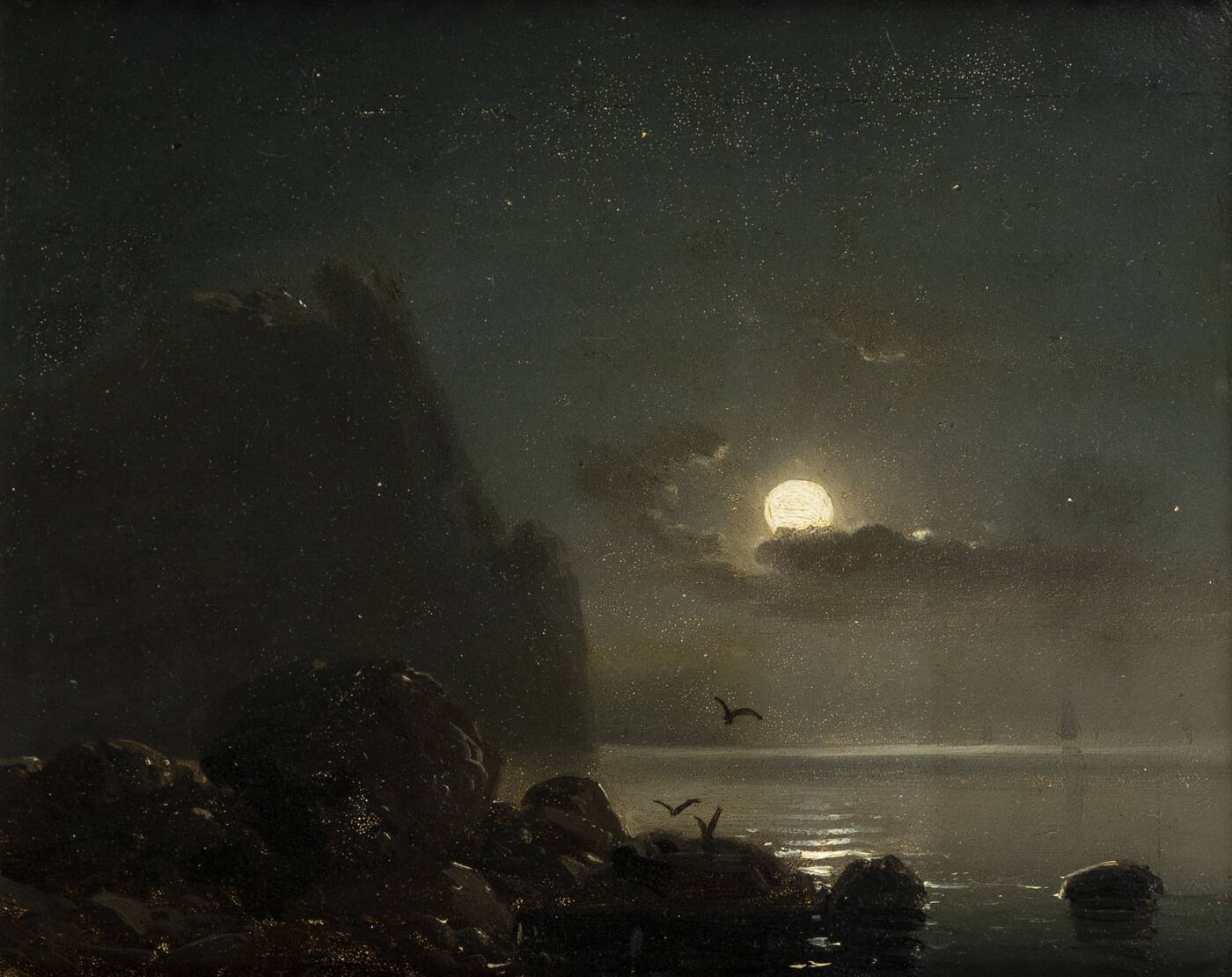 FRANCESCO GAMBA - 'Notturno sul mare' 1854