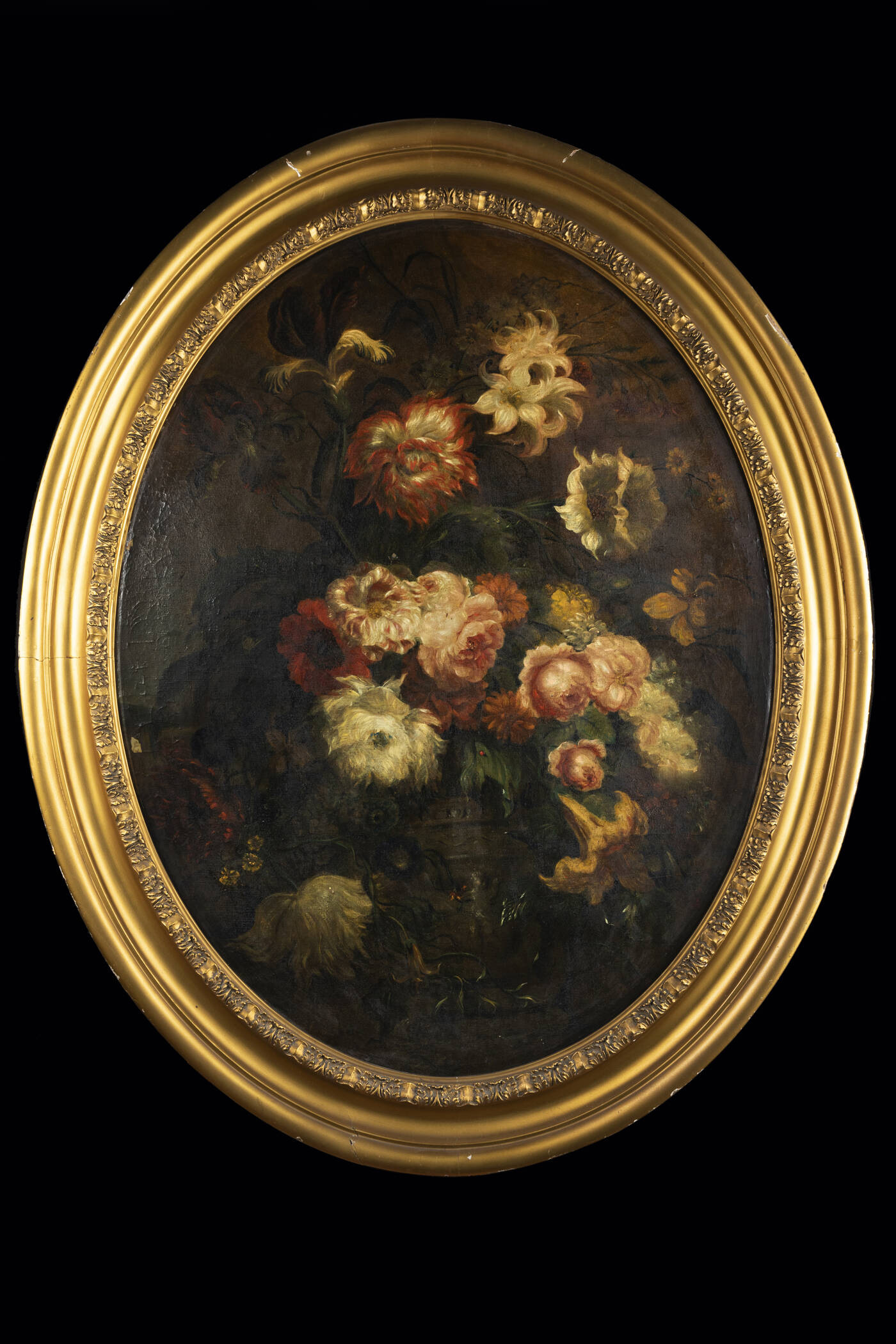 PITTORE ANONIMO DEL XIX SECOLO - 'Paesaggio ovale con fiori'