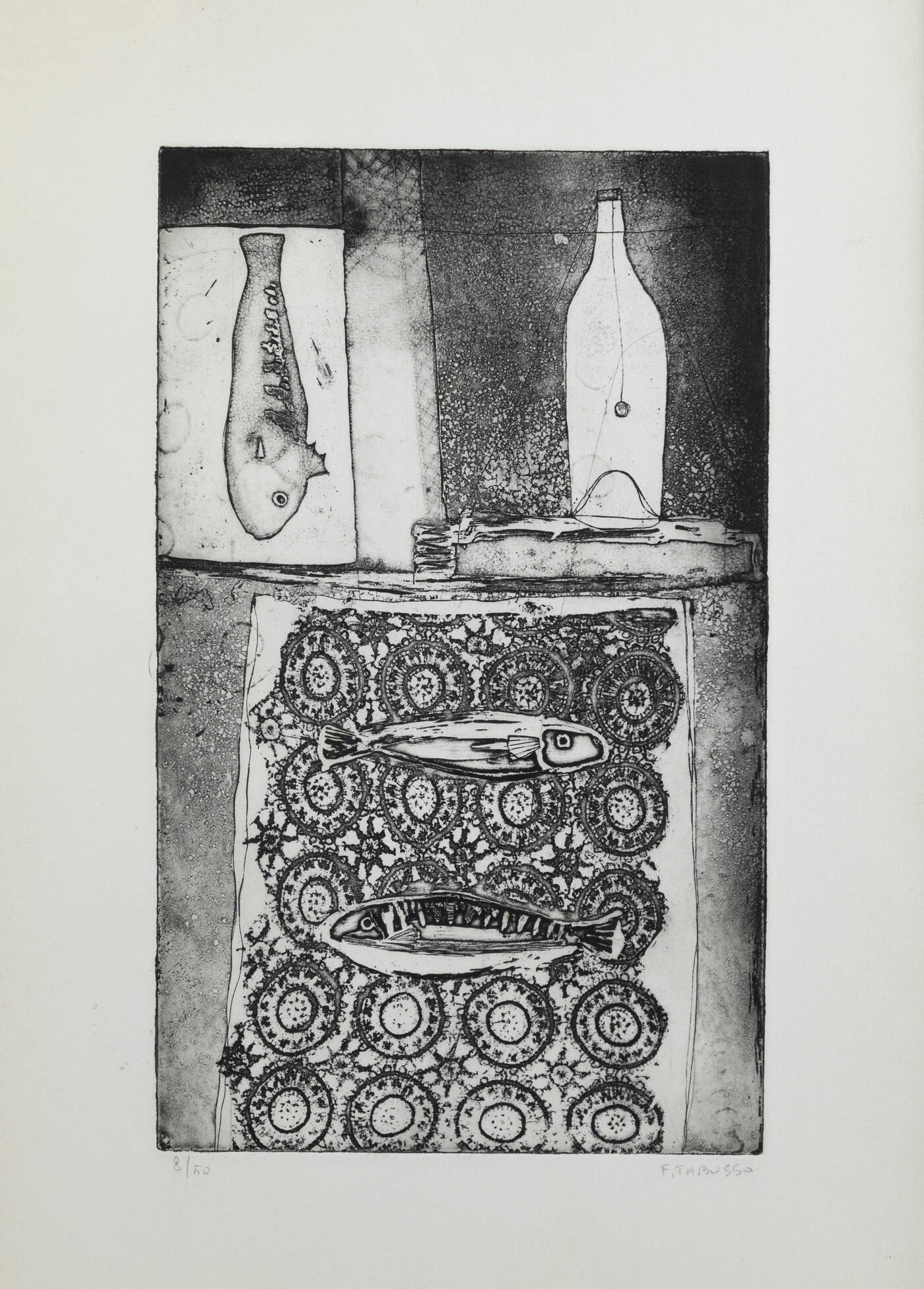 FRANCESCO TABUSSO - 'Natura morta con pesci e bottiglia'