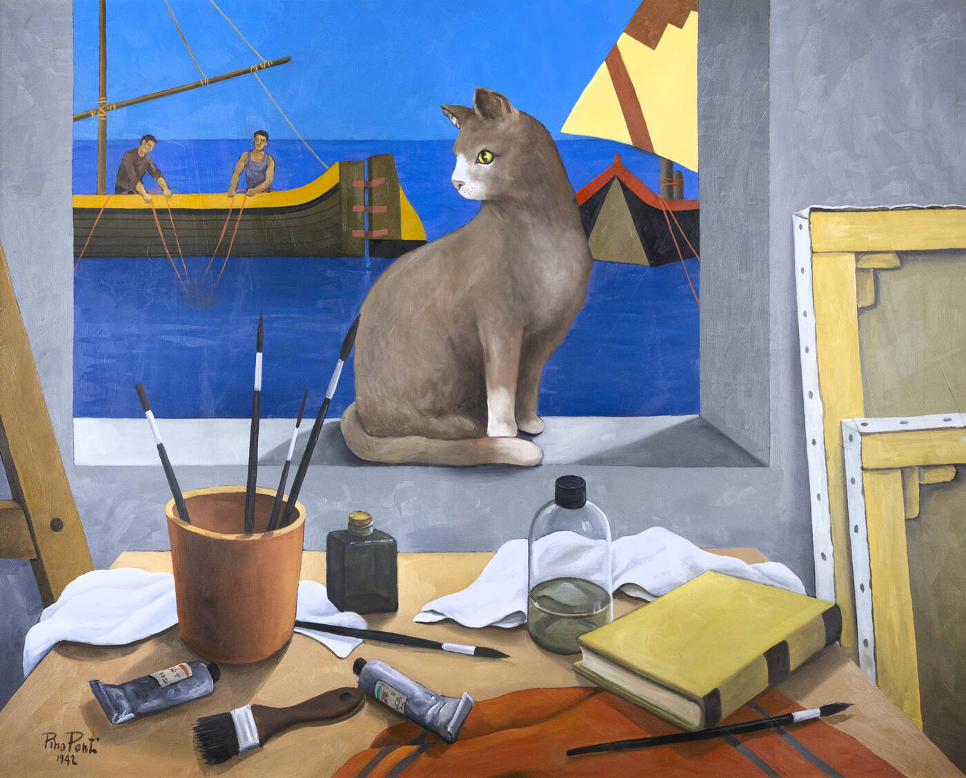 PINO PONTI - 'Venezia. Finestra sul mare con gatto' 1942