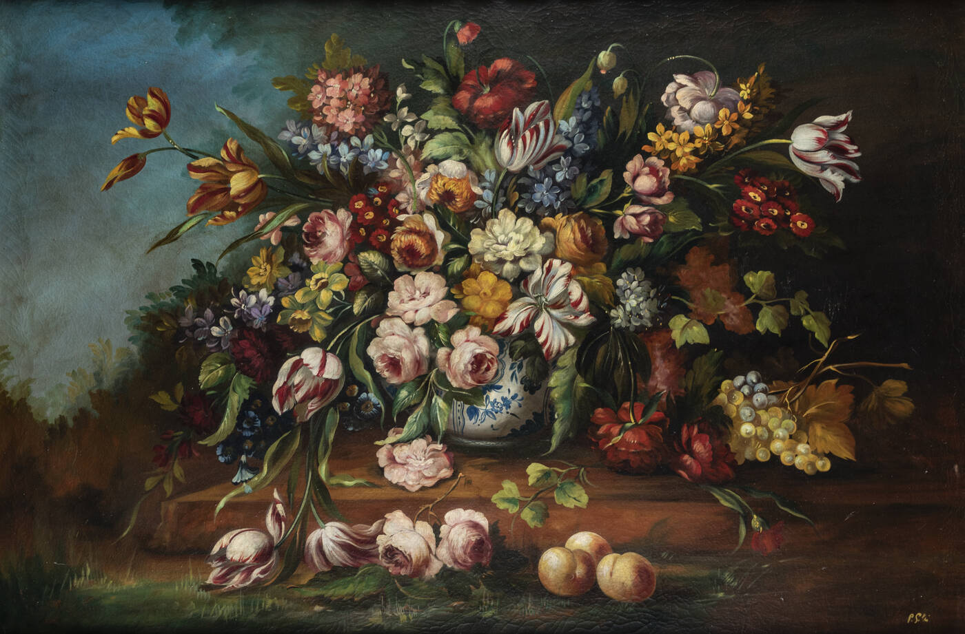 PITTORE NON IDENTIFICATO - 'Natura morta di fiori e frutta' XX secolo