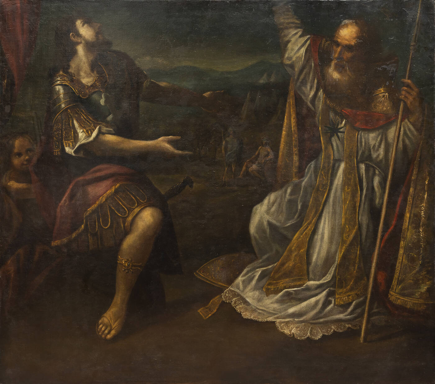 PITTORE ANONIMO DEL XVII SECOLO  - 'Religioso che invoca la protezione divina'