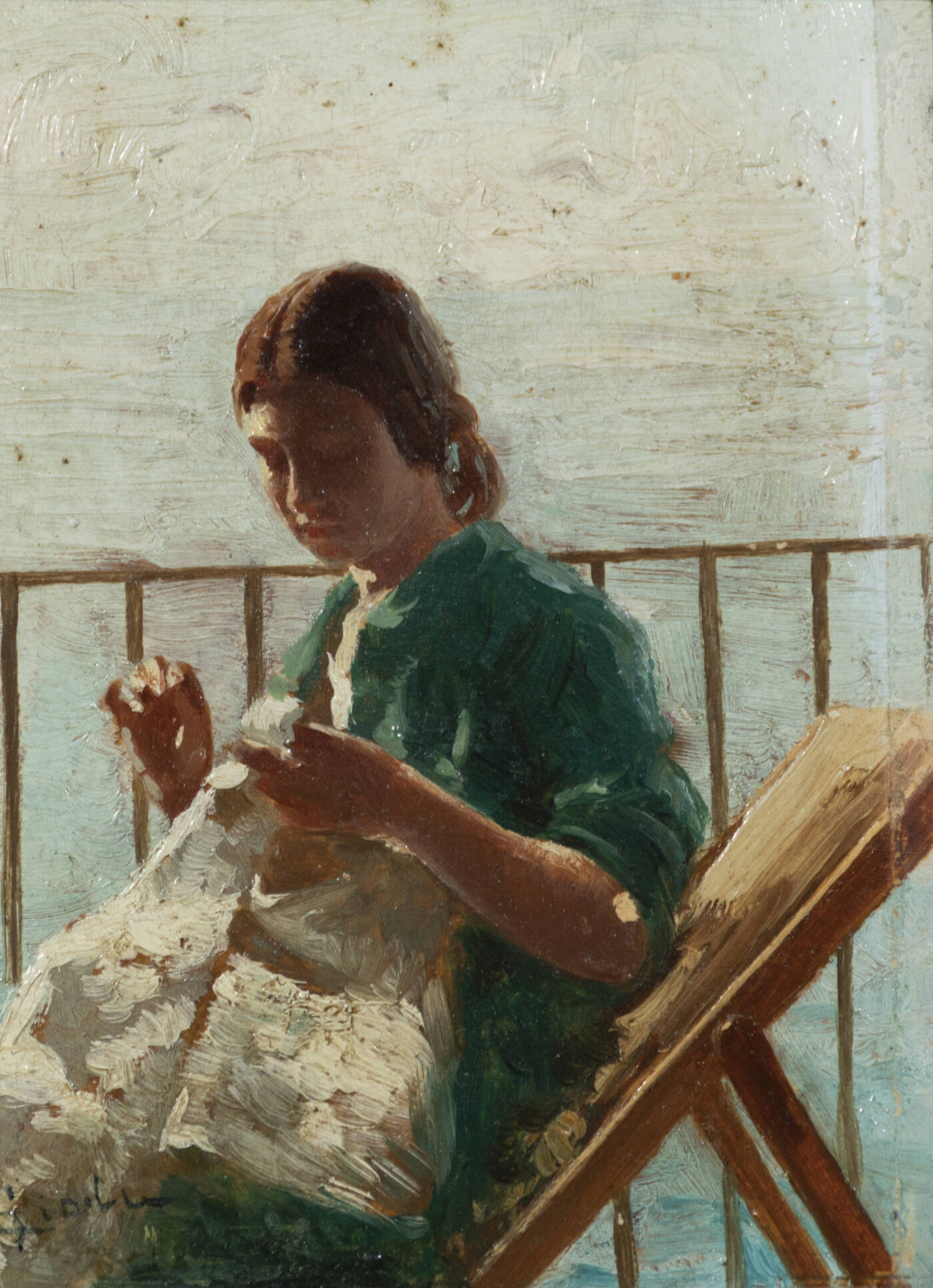 GIOLI LUIGI (attribuito a) - 'Donna che cuce'