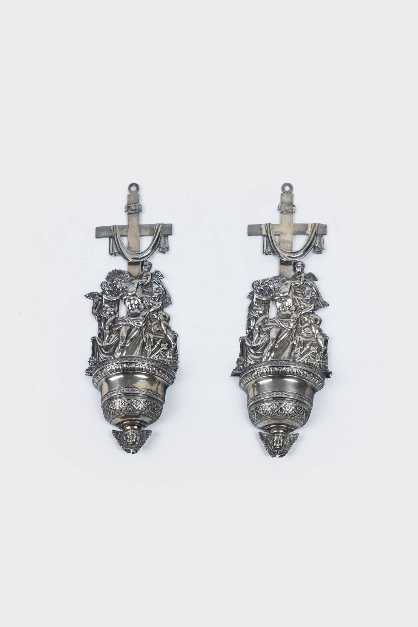 COPPIA DI ACQUASANTIERE IN ARGENTO