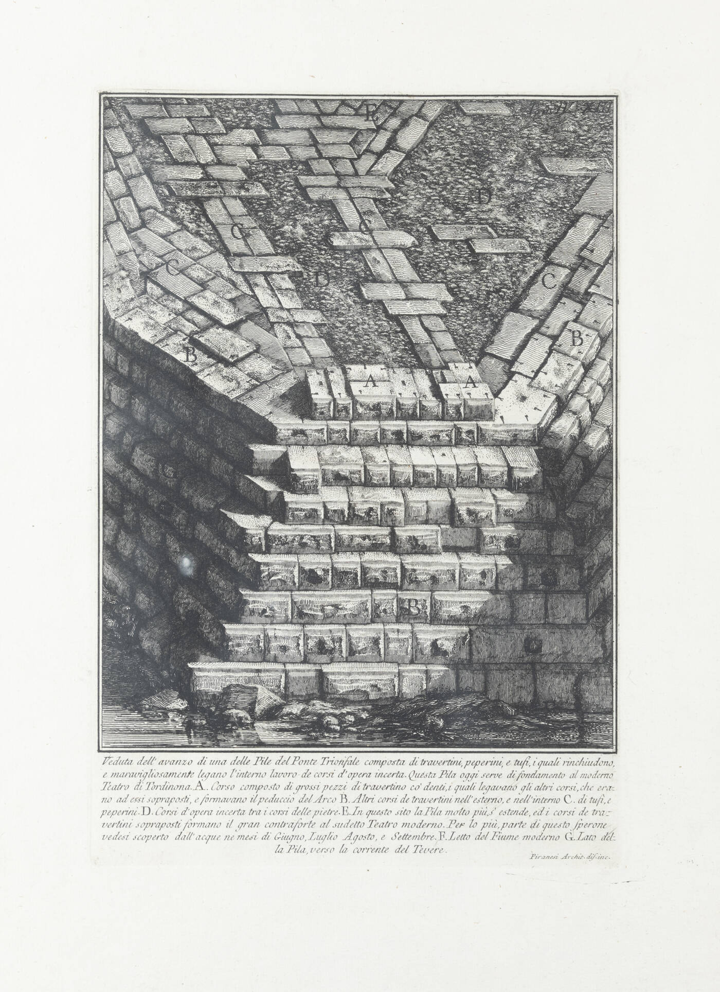 GIOVANNI BATTISTA PIRANESI - 'Veduta dell'avanzo di una delle Pile del Ponte Trionfale - Roma'