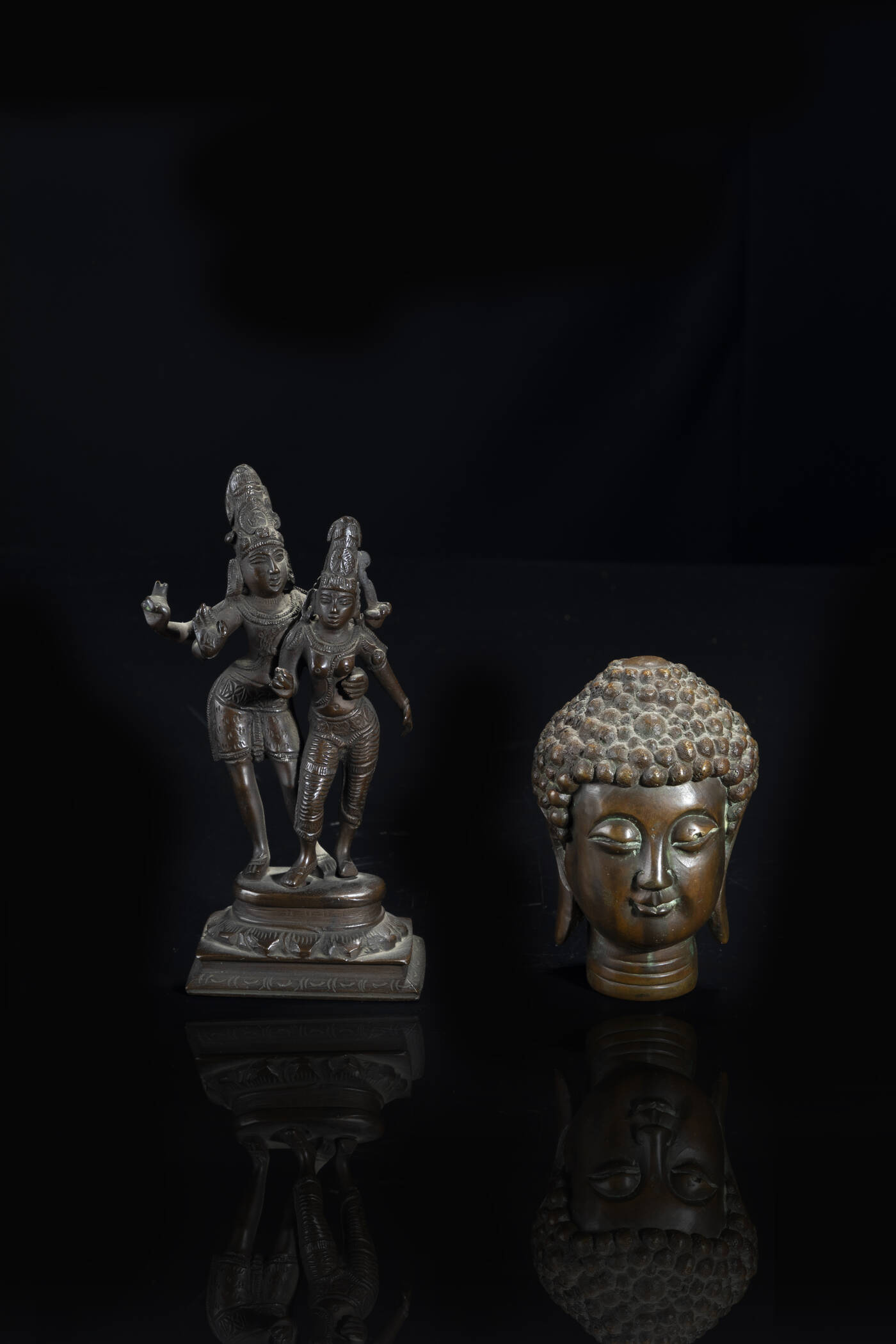 LOTTO DI DUE SCULTURE IN BRONZO BRUNITO