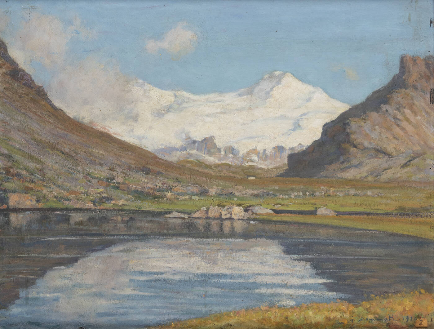 GIULIO SOMMATI DI MOMBELLO - 'Paesaggio montano con laghetto' 1919