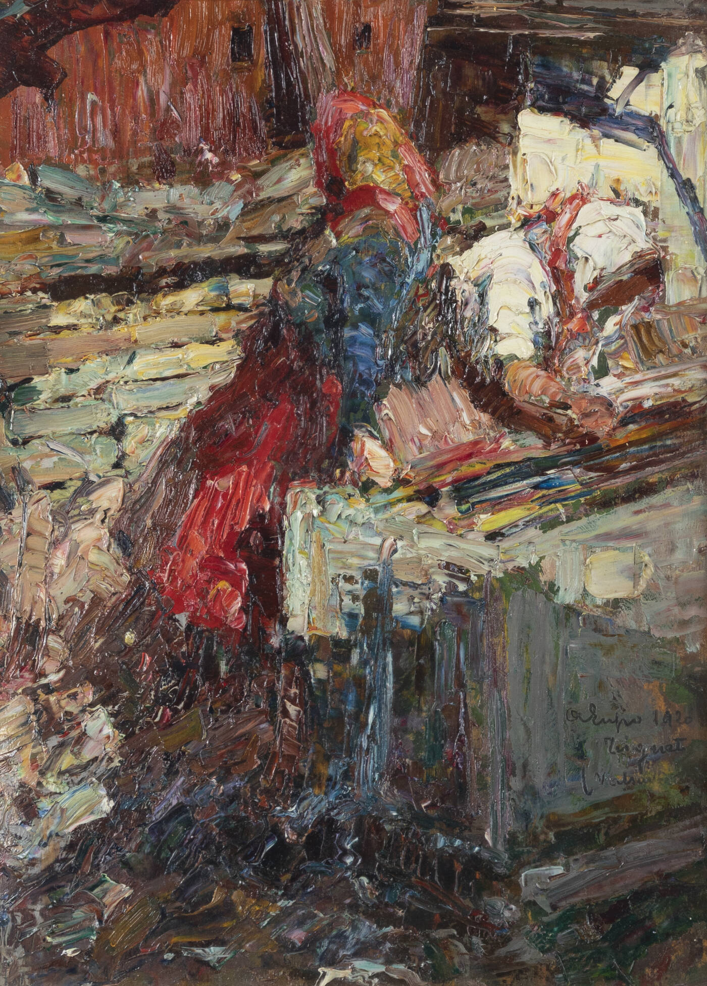 ALESSANDRO LUPO - 'Studio per il dipinto il lavatoio pubblico di Tignet (Val di Susa)' 1920