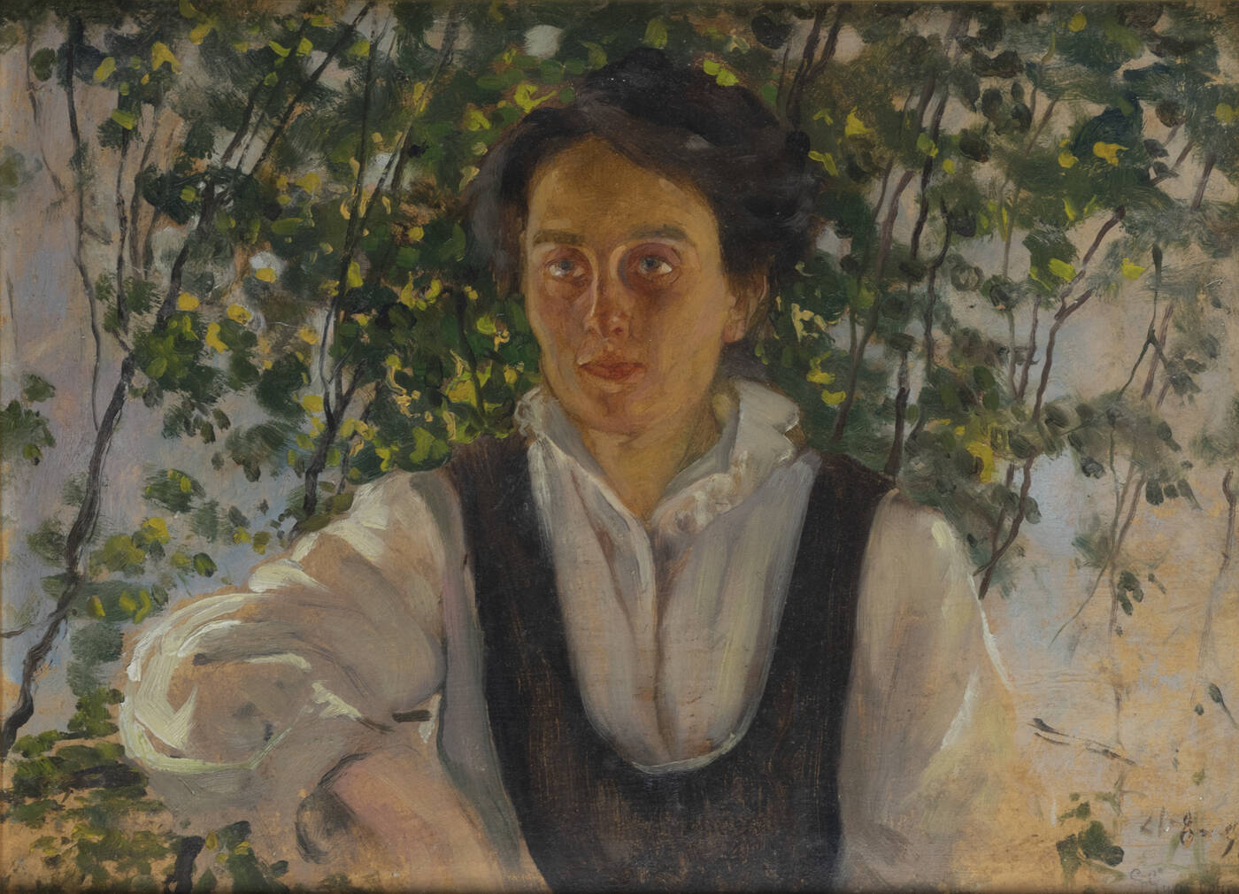 GIOVANNI GUARLOTTI - 'Ritratto femminile a mezzo busto in un esterno'