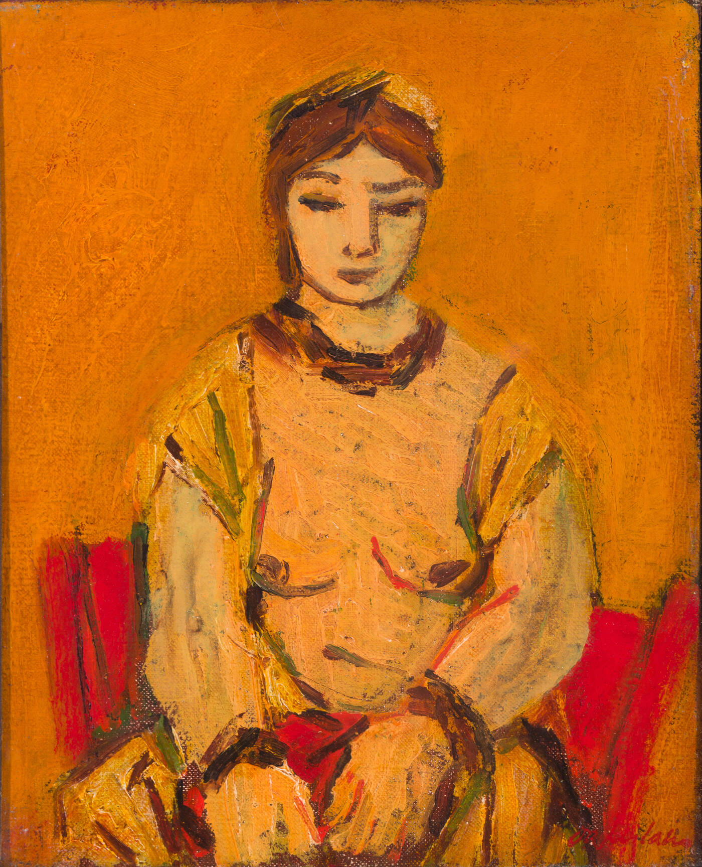 GIULIO DA MILANO - 'Nudo seduto su fondo arancio' 1942 