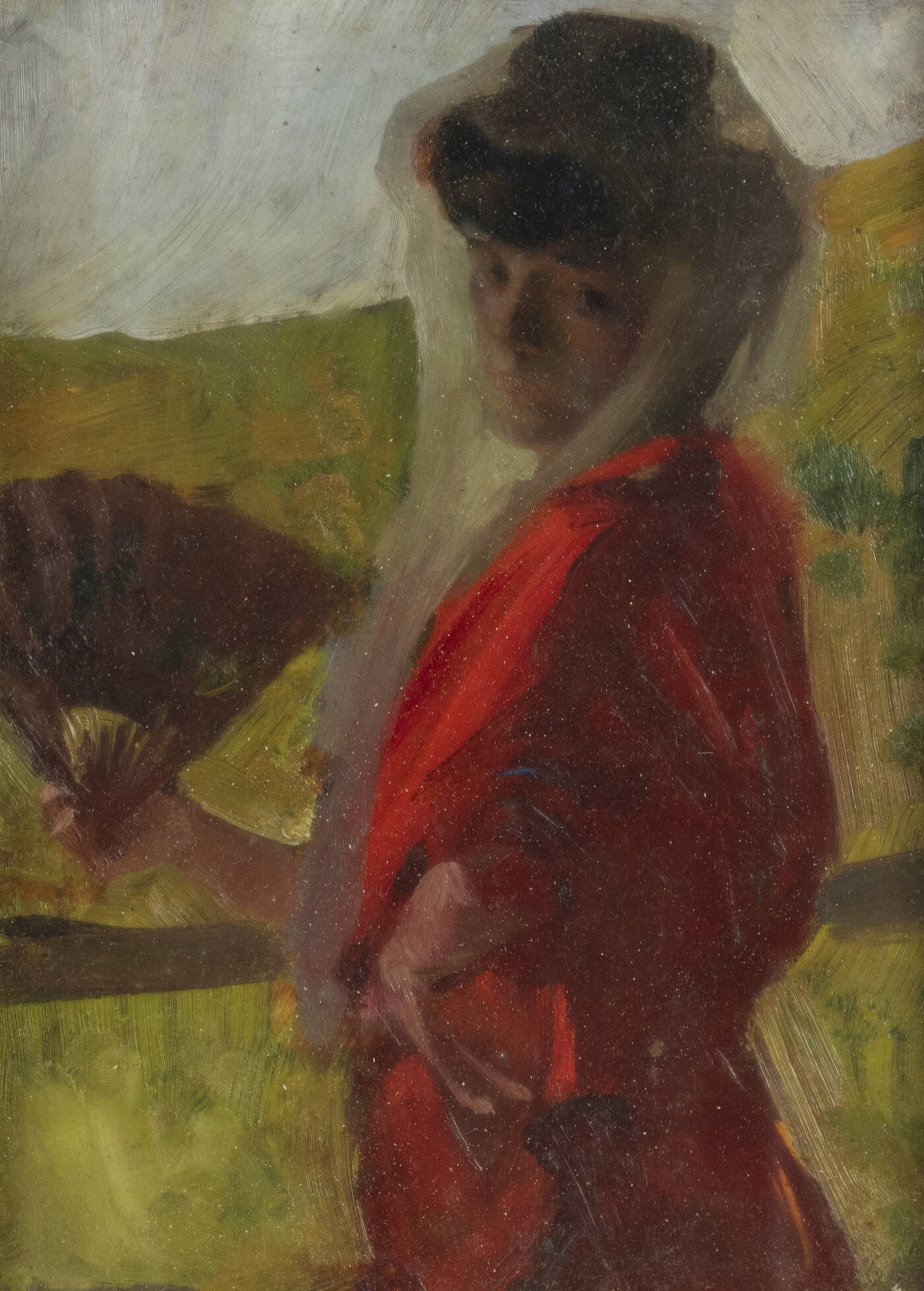 ORESTE PIZIO - 'La dama col ventaglio' al retro bozzetto di 'Paesaggio'