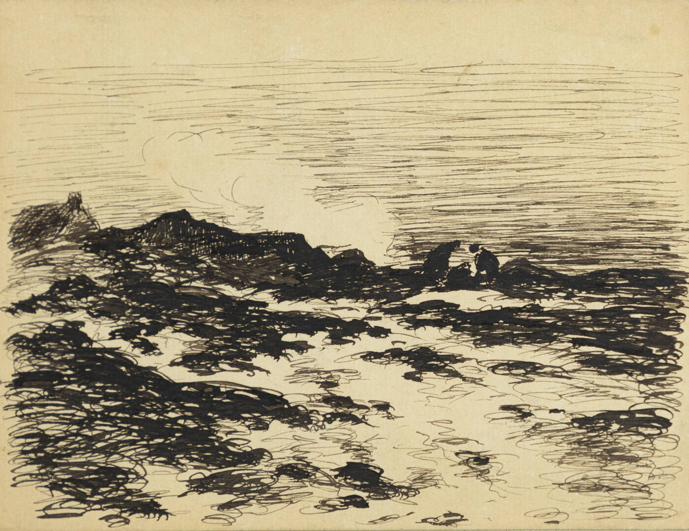 DAUBIGNY FRANCOIS CHARLES - 'Campagna con uomini e casa'