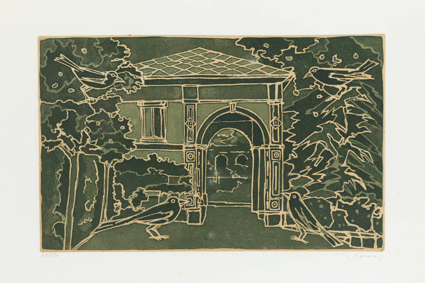 FRANCESCO CASORATI - 'Paesaggio con architettura e uccelli'