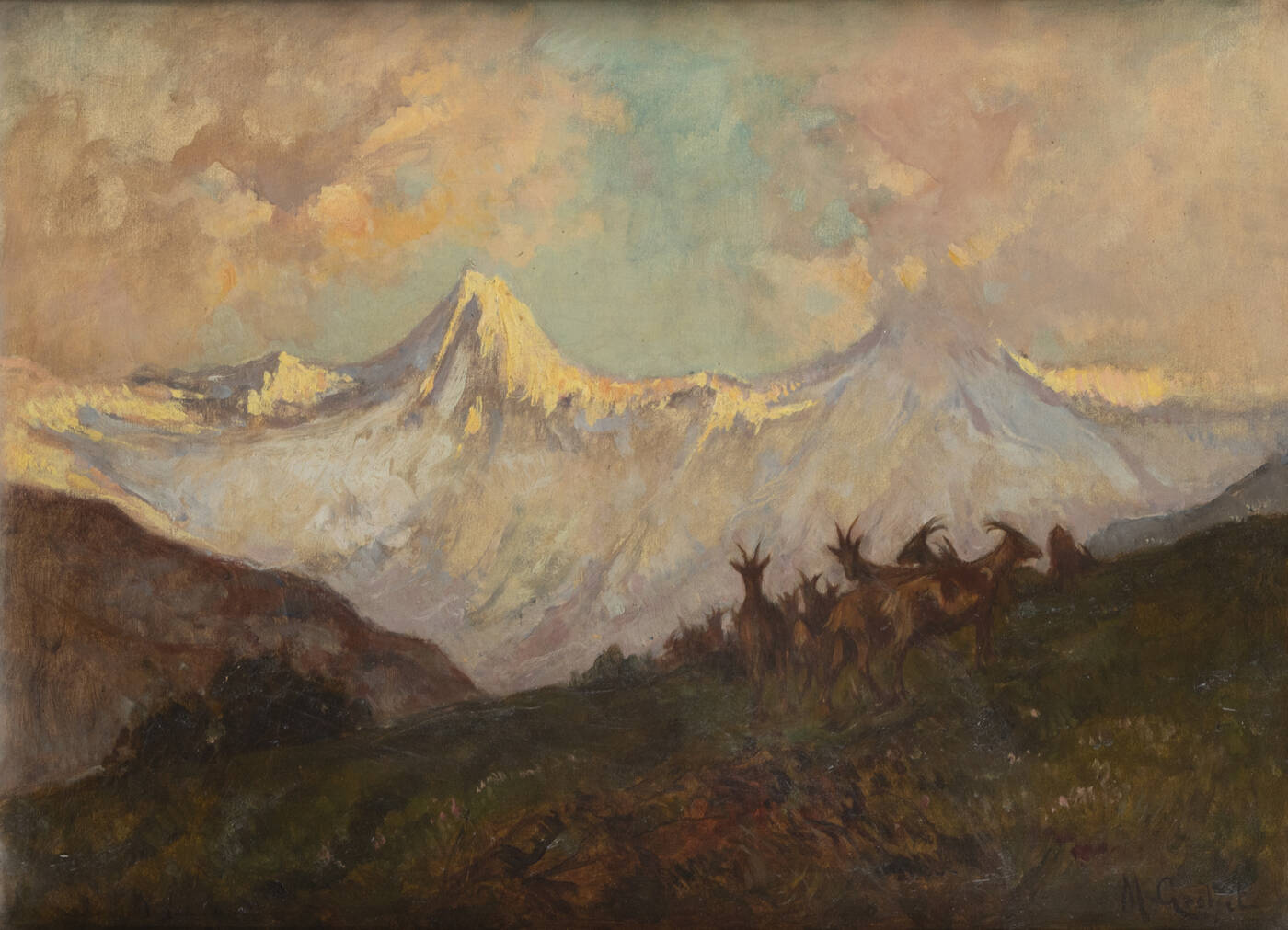 MARIO GACHET - 'Paesaggio montano con capre'