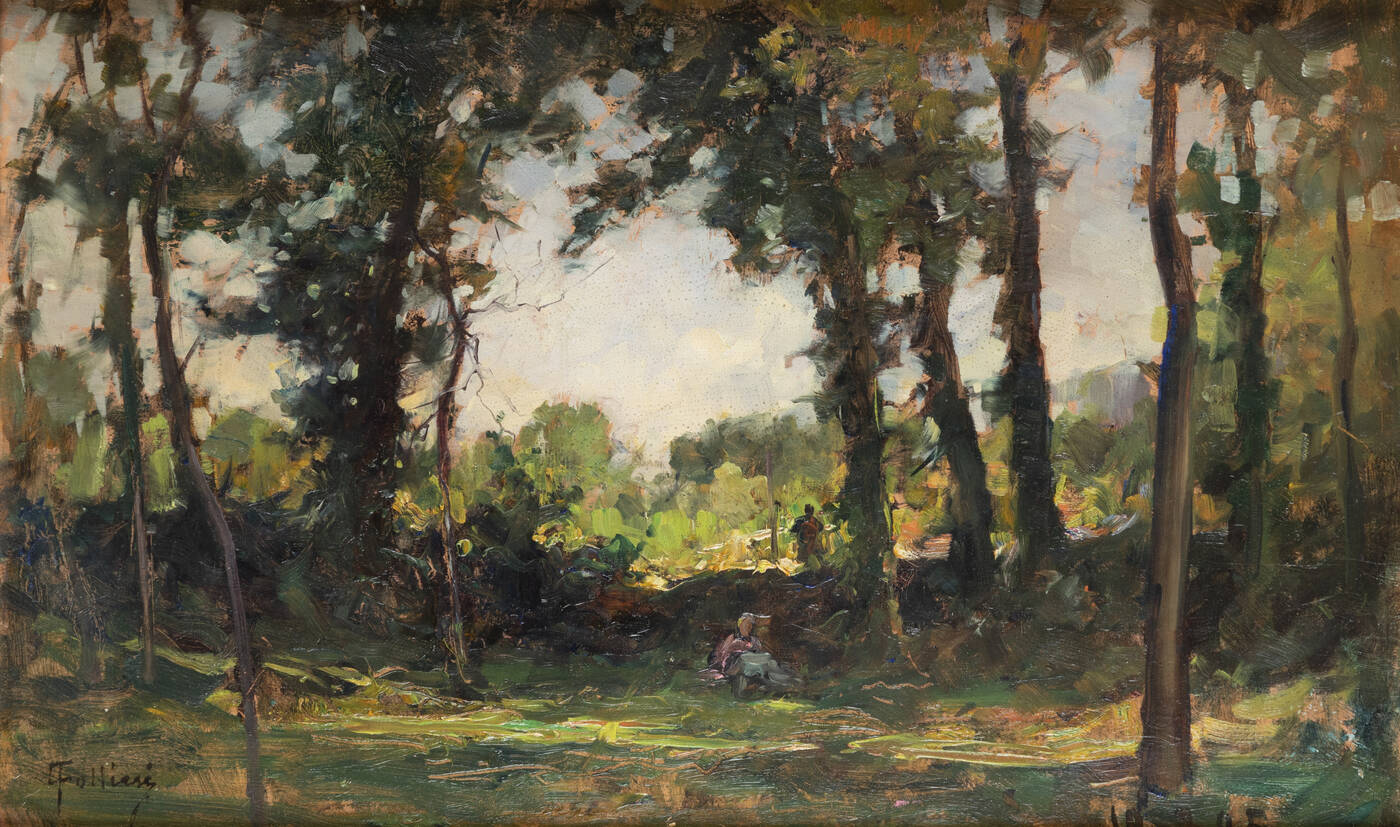 CARLO FOLLINI - 'Paesaggio con figure' 10-08-1905
