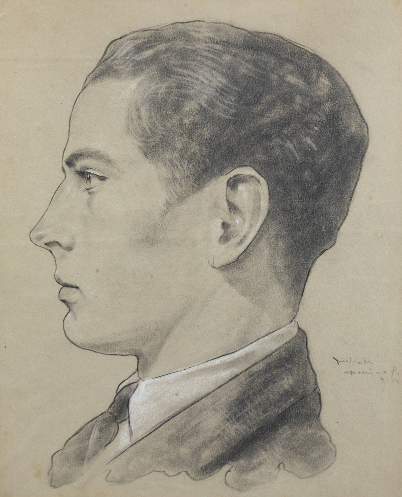 PITTORE ANONIMO - 'Ritratto di giovane di profilo' 1925