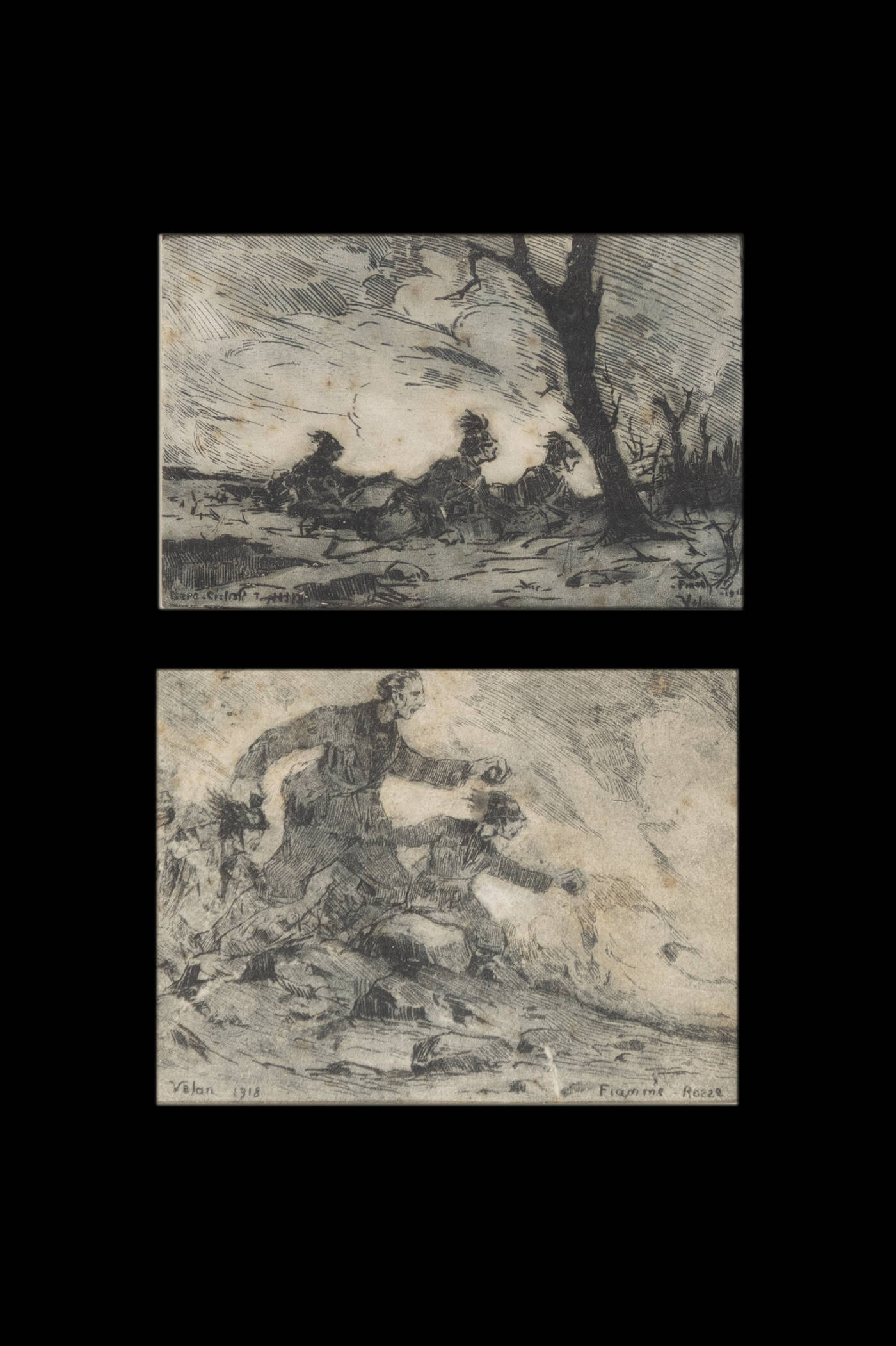 FELICE VELLAN - Lotto di due incisioni sulla Grande Guerra, 1918