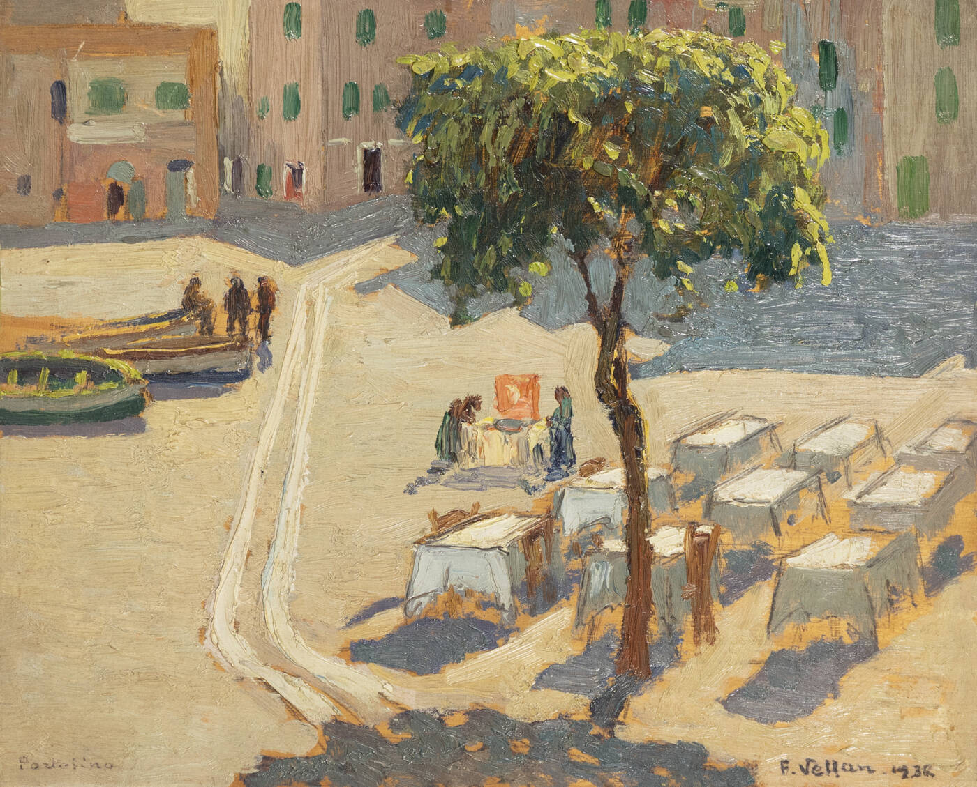 FELICE VELLAN - 'Portofino' o 'Piazzetta a Portofino' 1936