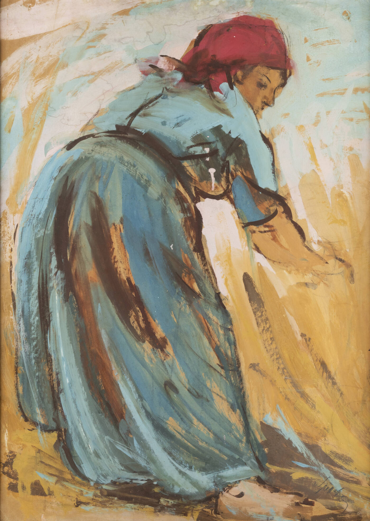 LUIGI SPAZZAPAN - 'Contadina mietitrice' 1936