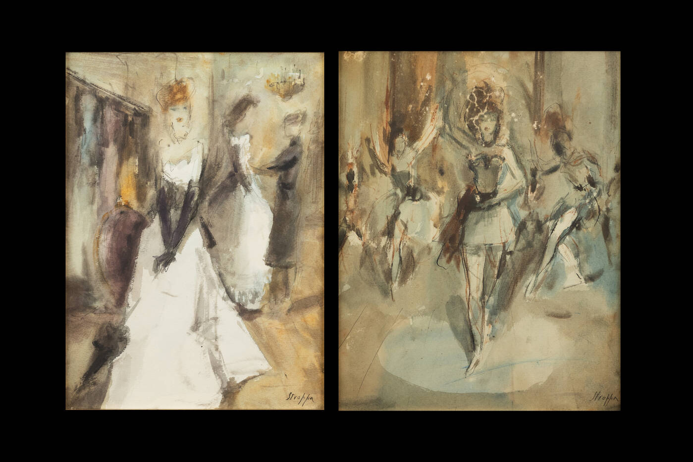 LEONARDO STROPPA - Lotto di due acquarelli raffiguranti 'Figure'