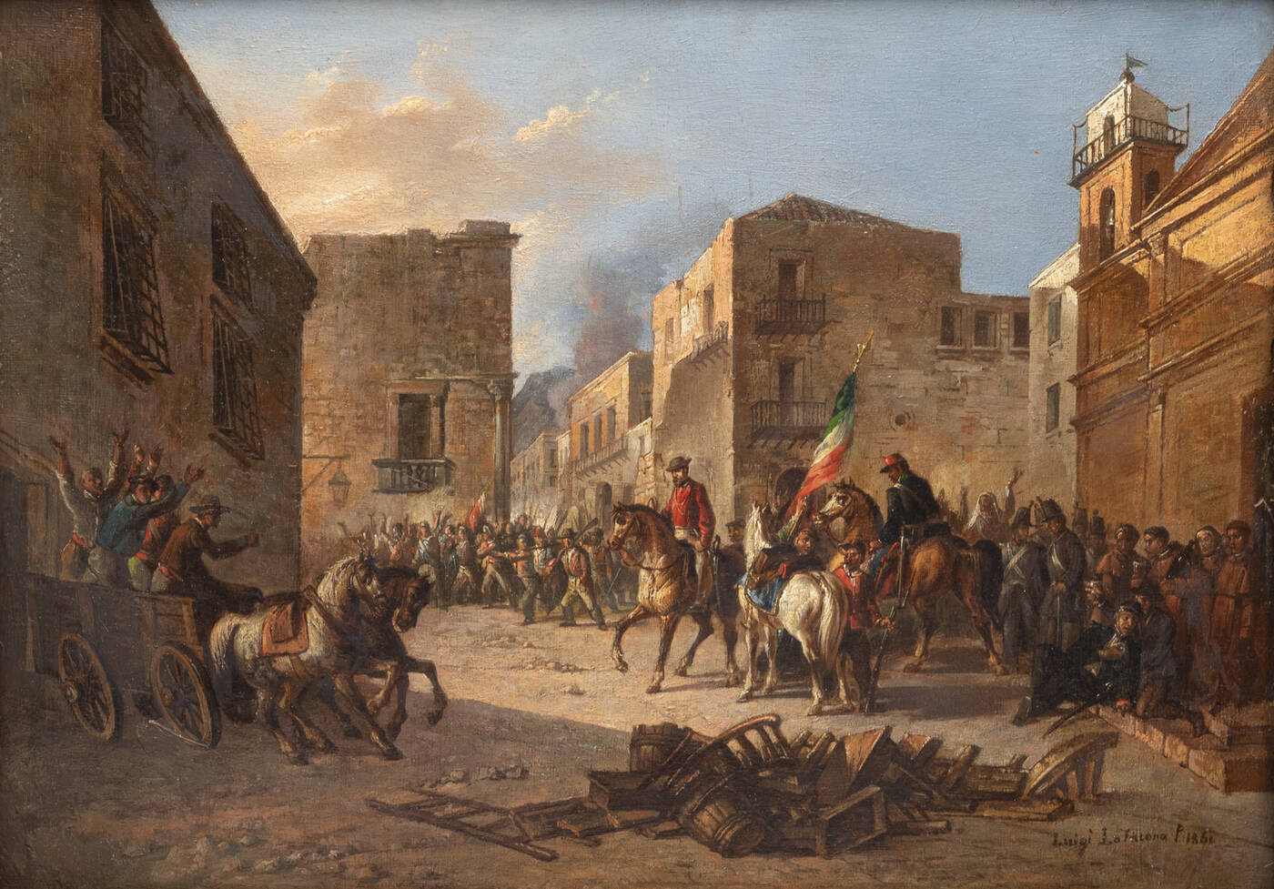 LUIGI LOJACONO - 'L'ingresso di Garibaldi in una città della Sicilia' 1861