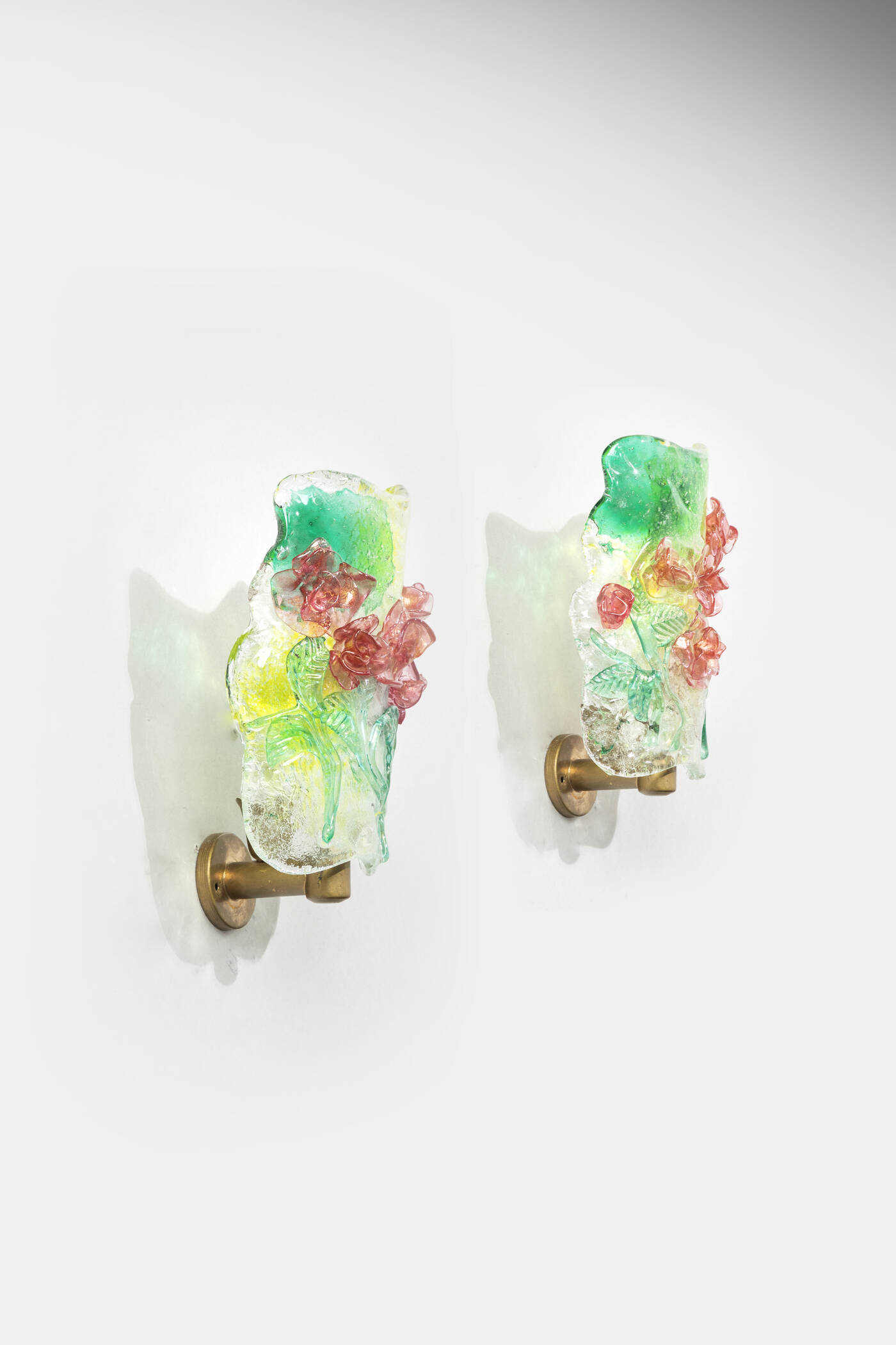 ALFREDO BARBINI - Coppia di lampade da parete con fiori