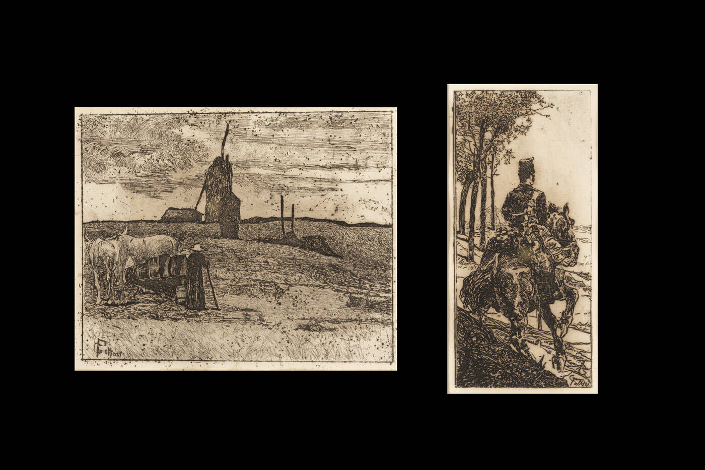 GIOVANNI FATTORI - Lotto di due acqueforti