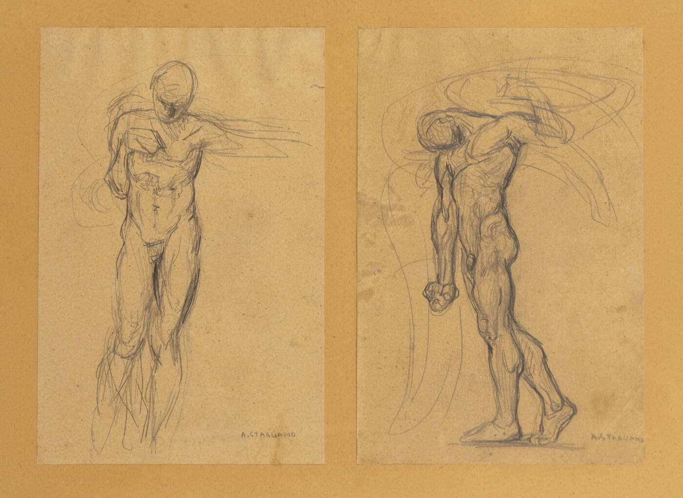 ARTURO STAGLIANO - Lotto di due disegni preparatori per il Monumento ai Caduti di Treviso, 1926