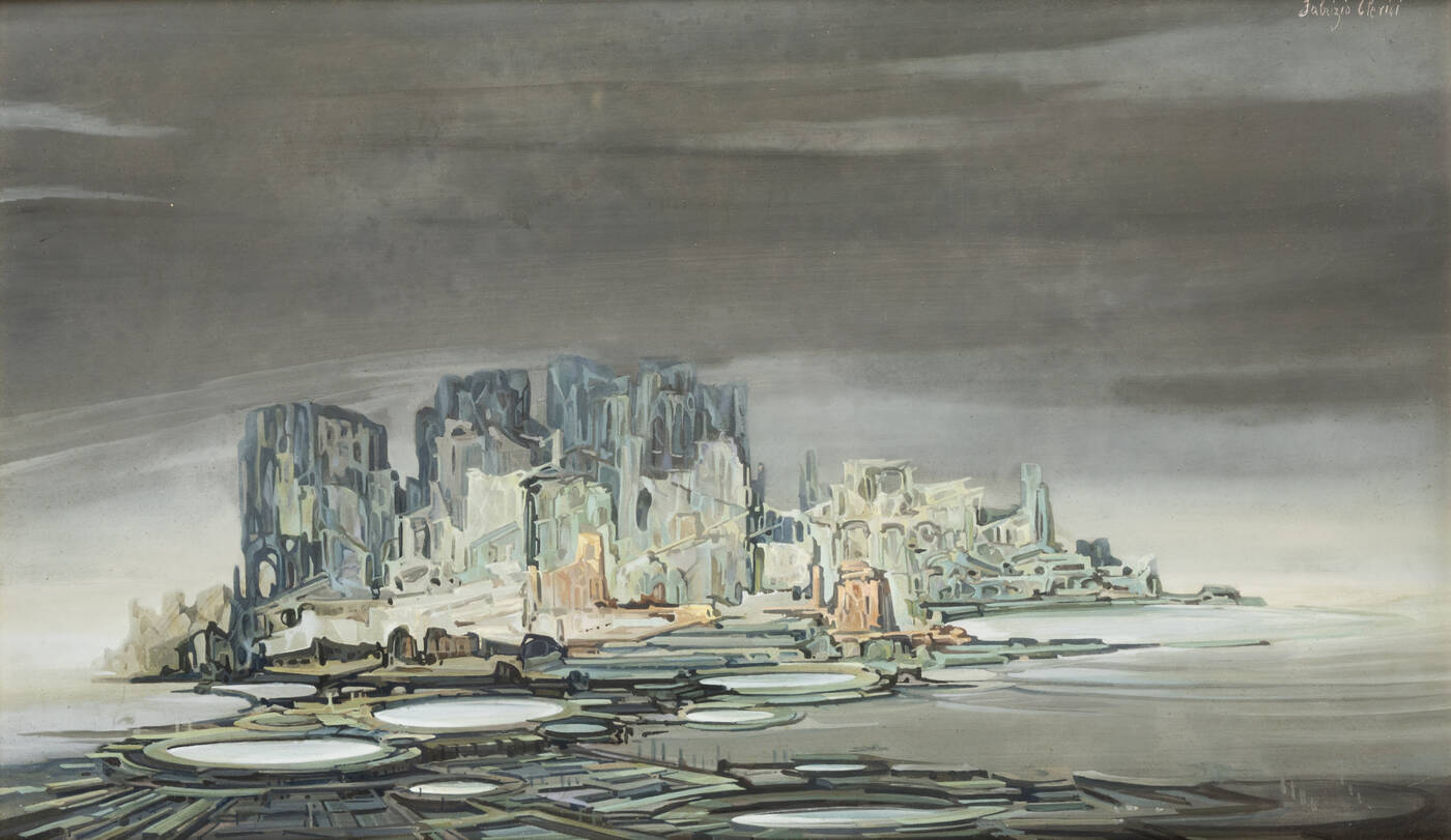 FABRIZIO CLERICI - 'Veduta di città con promontorio e temporale'