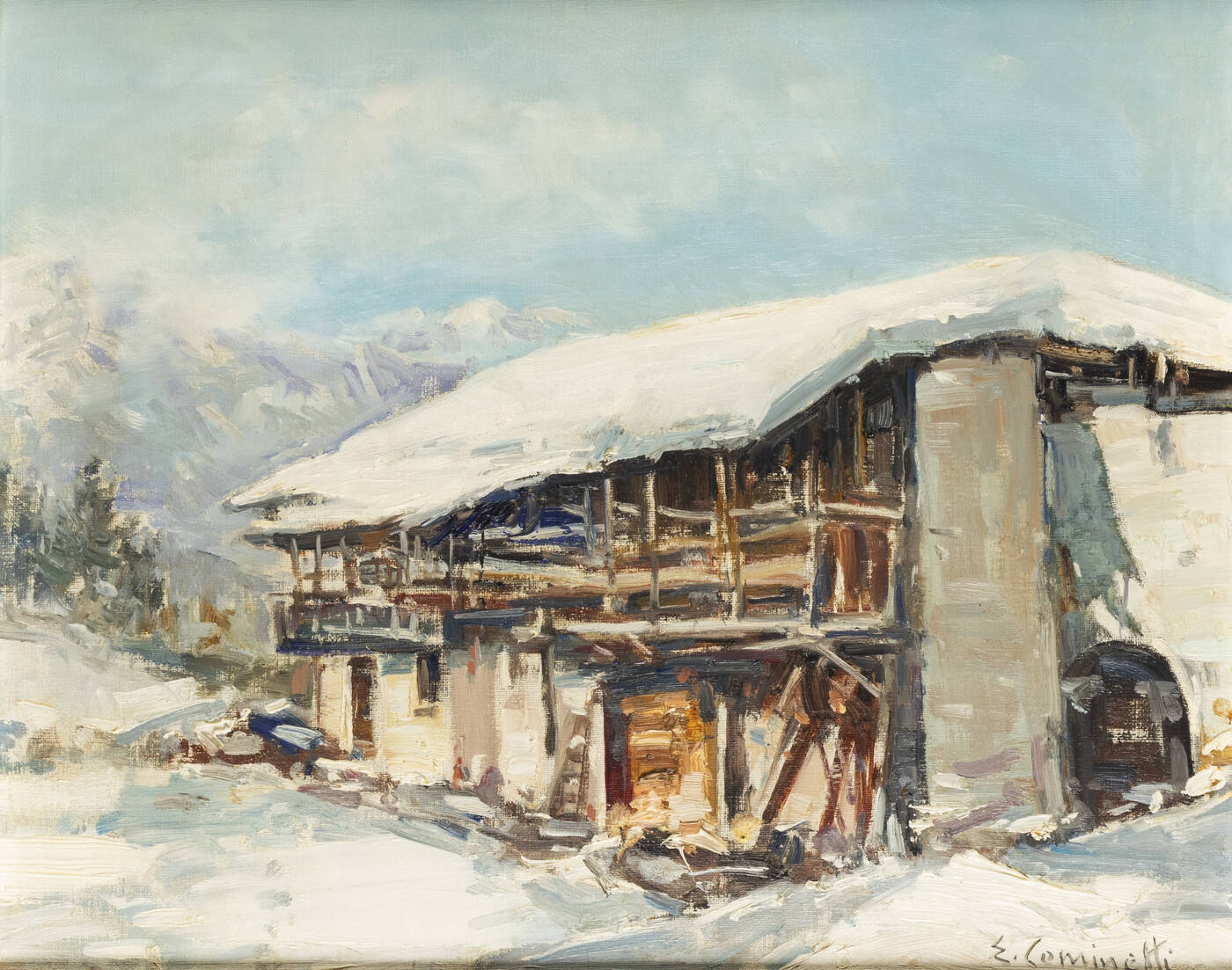 ERNESTO COMINETTI - 'Vecchio casolare dopo la nevicata', 1972